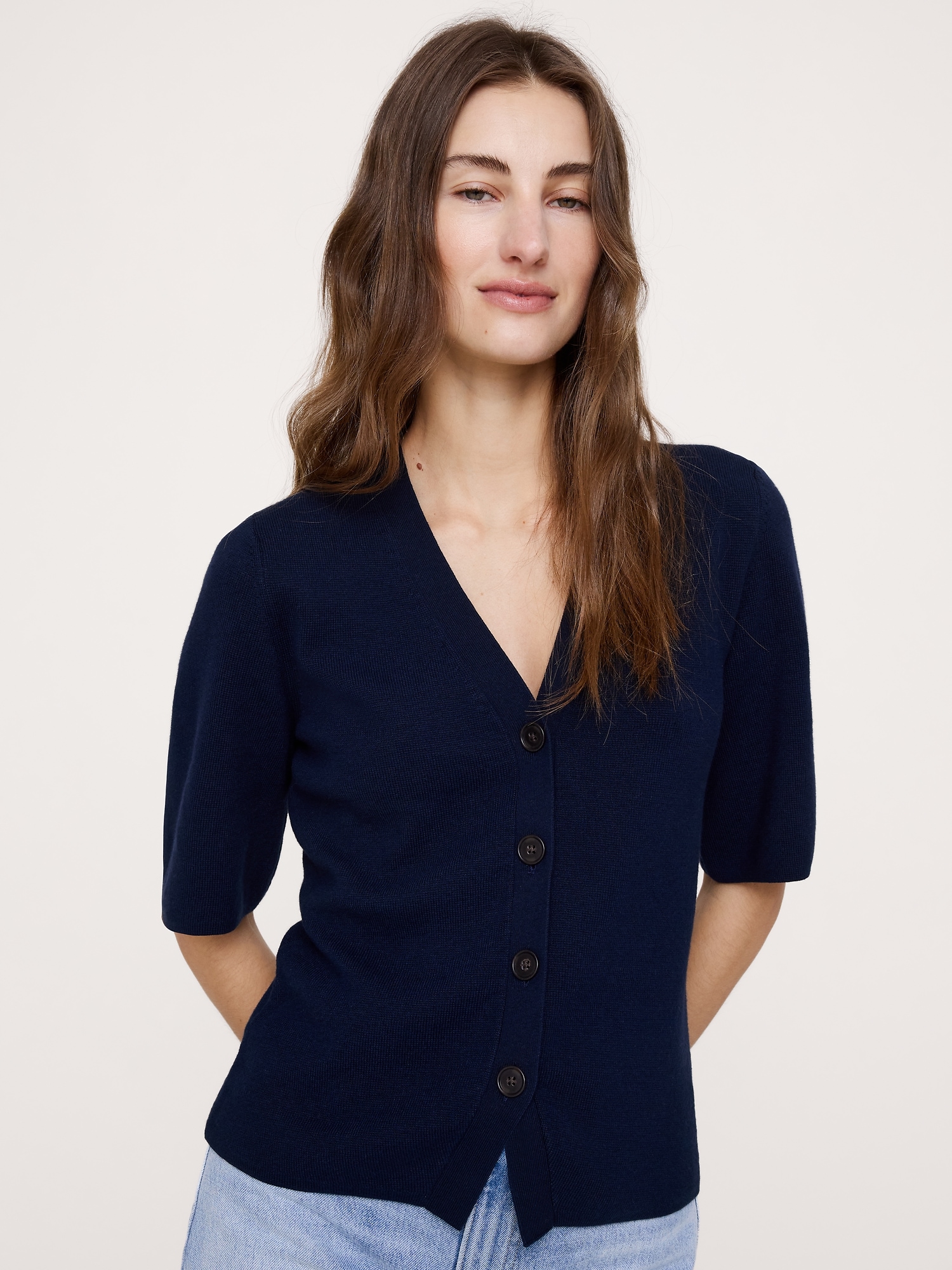Image number 4 showing, Larkspur Cotton-Silk Short-Sleeve Cardigan