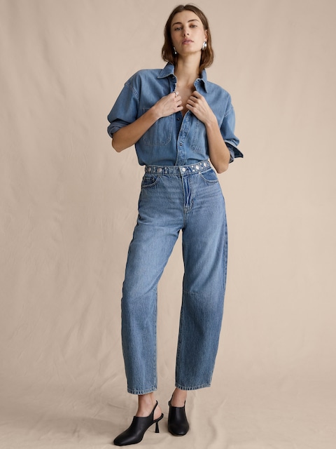 Mid-Rise Barrel Studded Ankle Jean