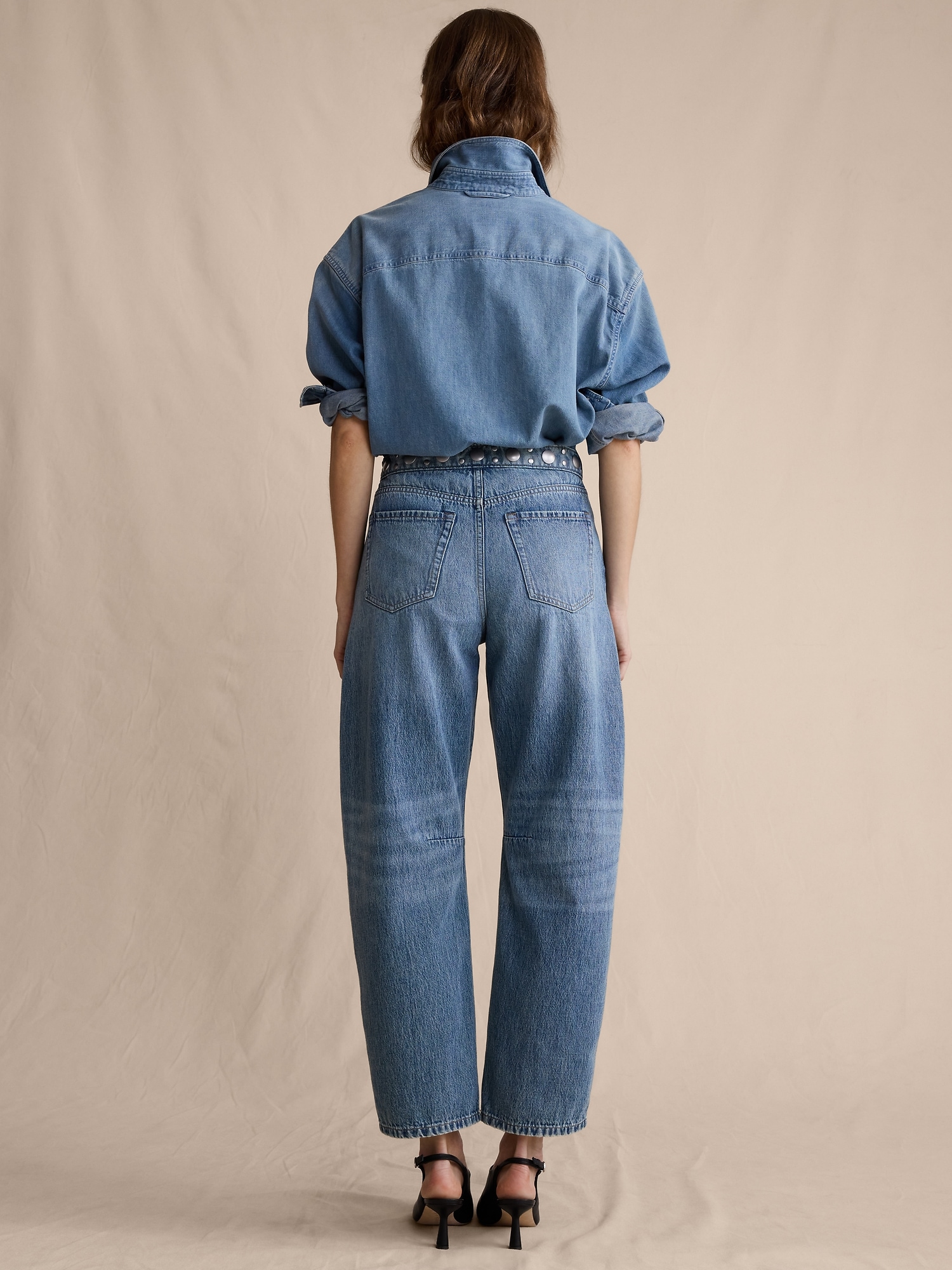 Image number 3 showing, Mid-Rise Barrel Studded Ankle Jean