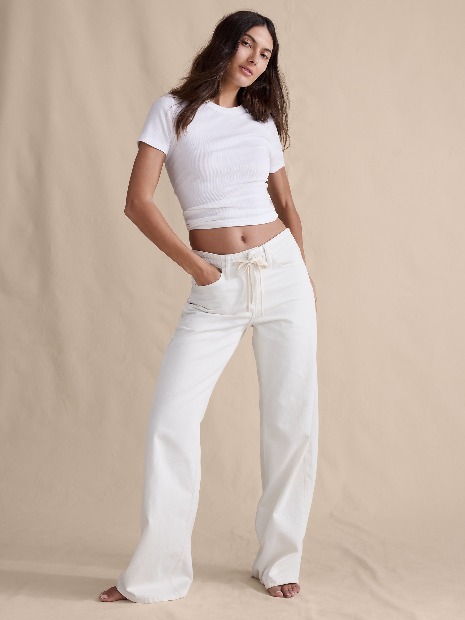 Image number 5 showing, Mid-Rise Wide-Leg Drawstring Jean