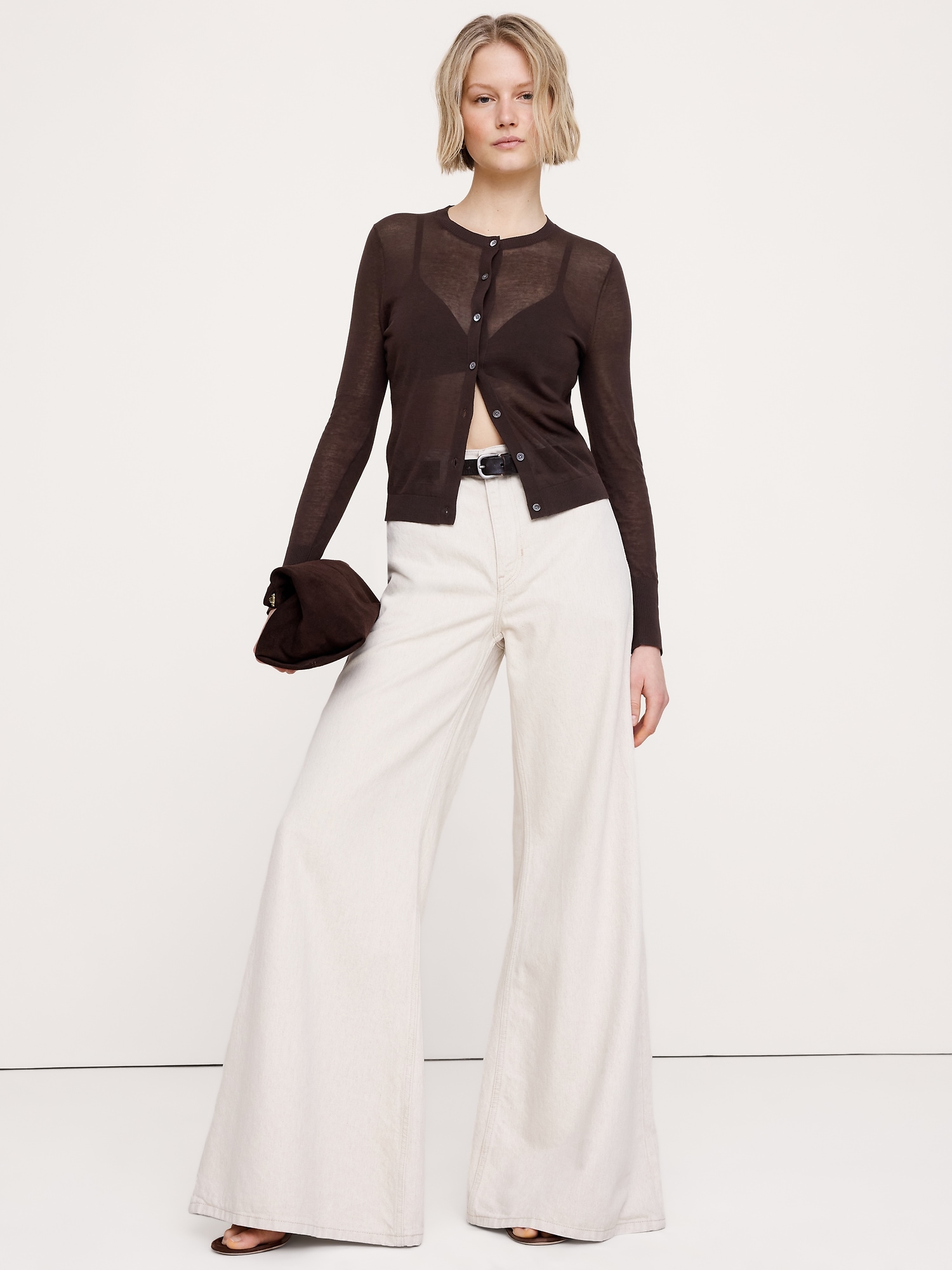 Image number 1 showing, Sheer Ultra-Fine Cotton Cardigan