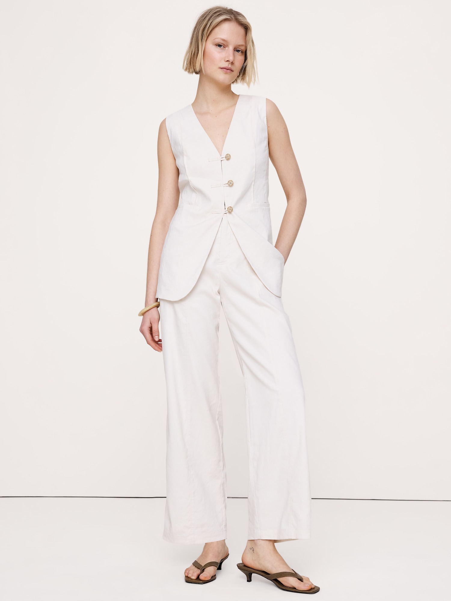 Image number 6 showing, High-Rise Straight Utility Pant in Stretch Linen-Viscose