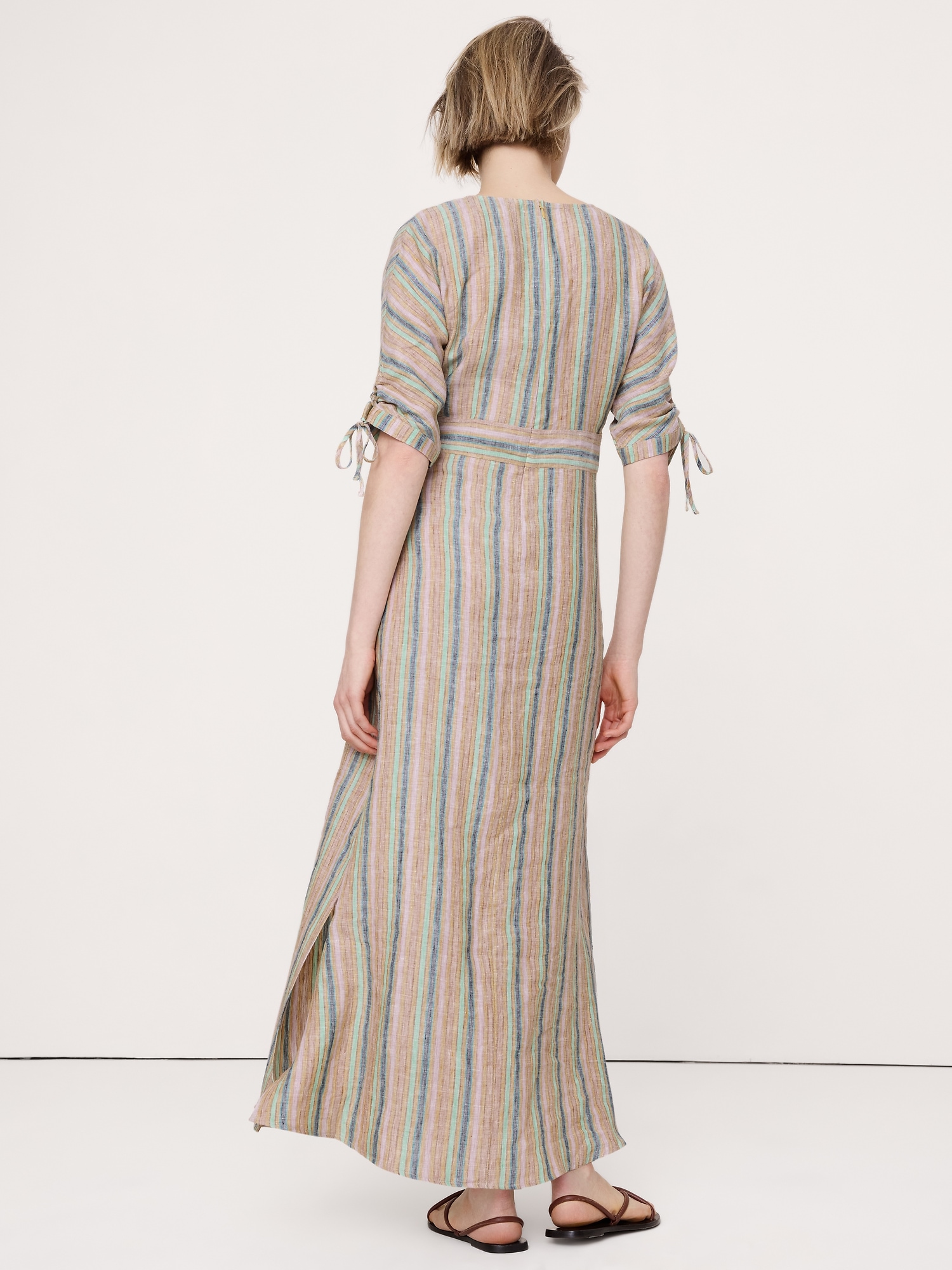 Image number 3 showing, Linen Tie-Sleeve Midi Dress