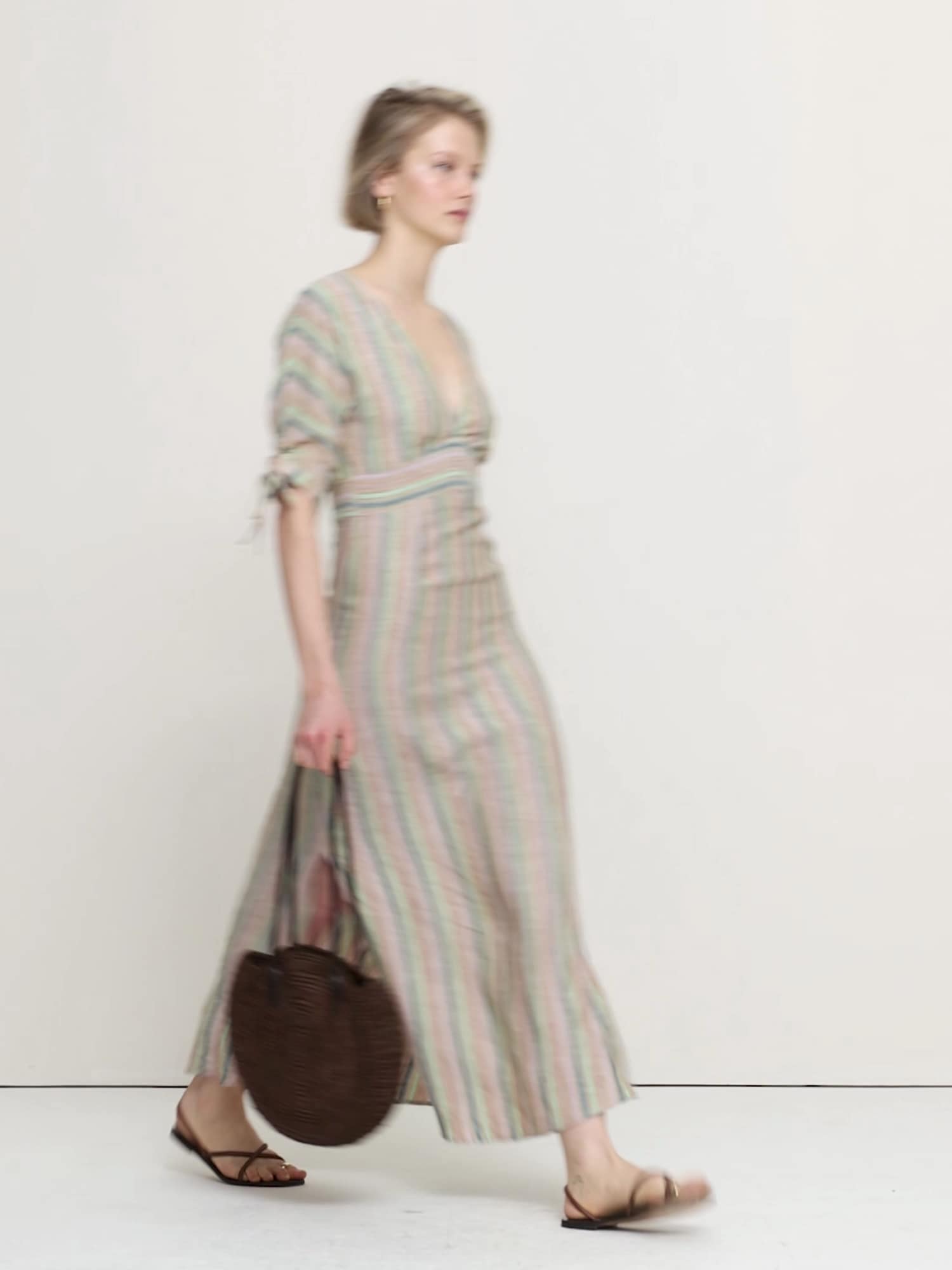 Linen Tie-Sleeve Midi Dress - thumbnail 10