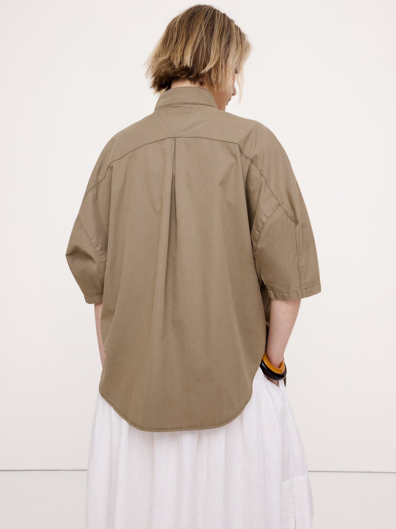 Женский топ Banana Republic Cotton Twill Utility Tunic, цвет: Зелёный — фото 2