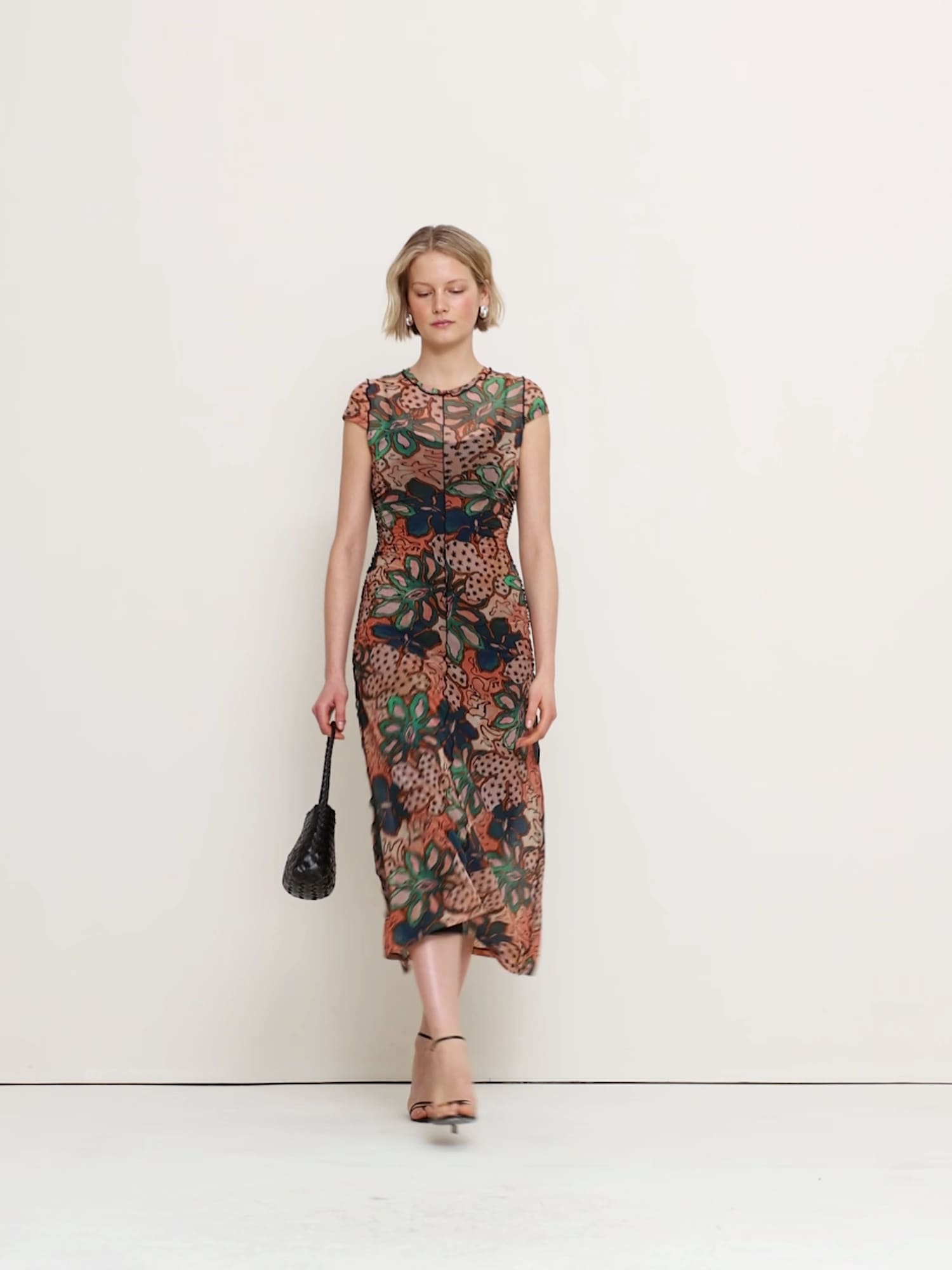 banana republic ruched dress Banana Republic Women's Ruched Mesh Short-Sleeve Midi Dress Peach Bloom Size L