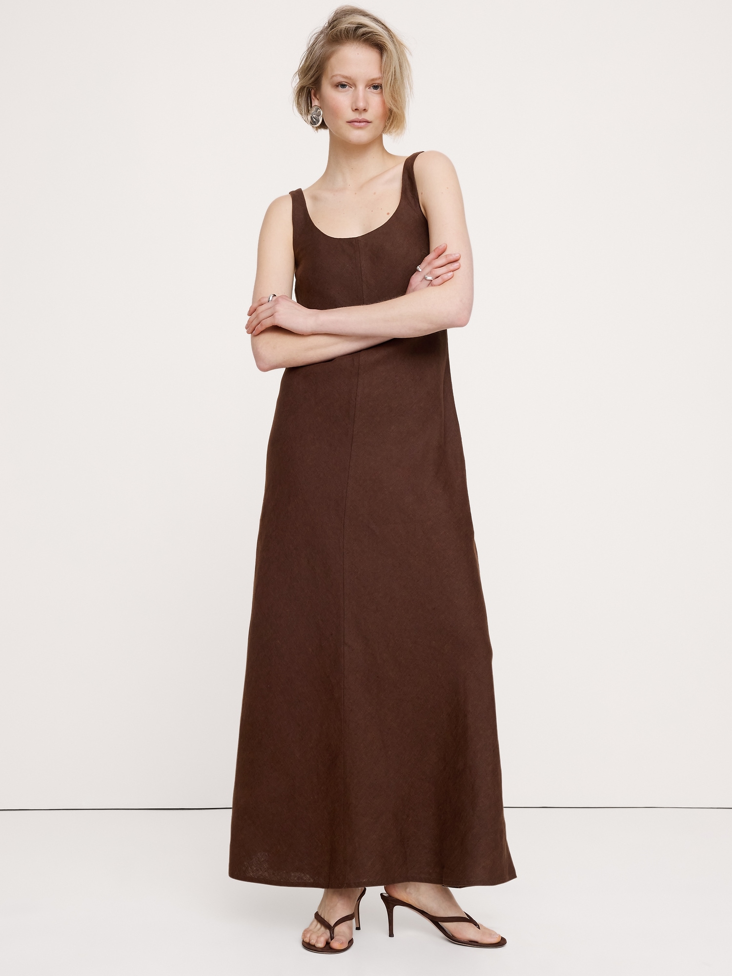 Image number 1 showing, Linen Bias-Cut Maxi Dress