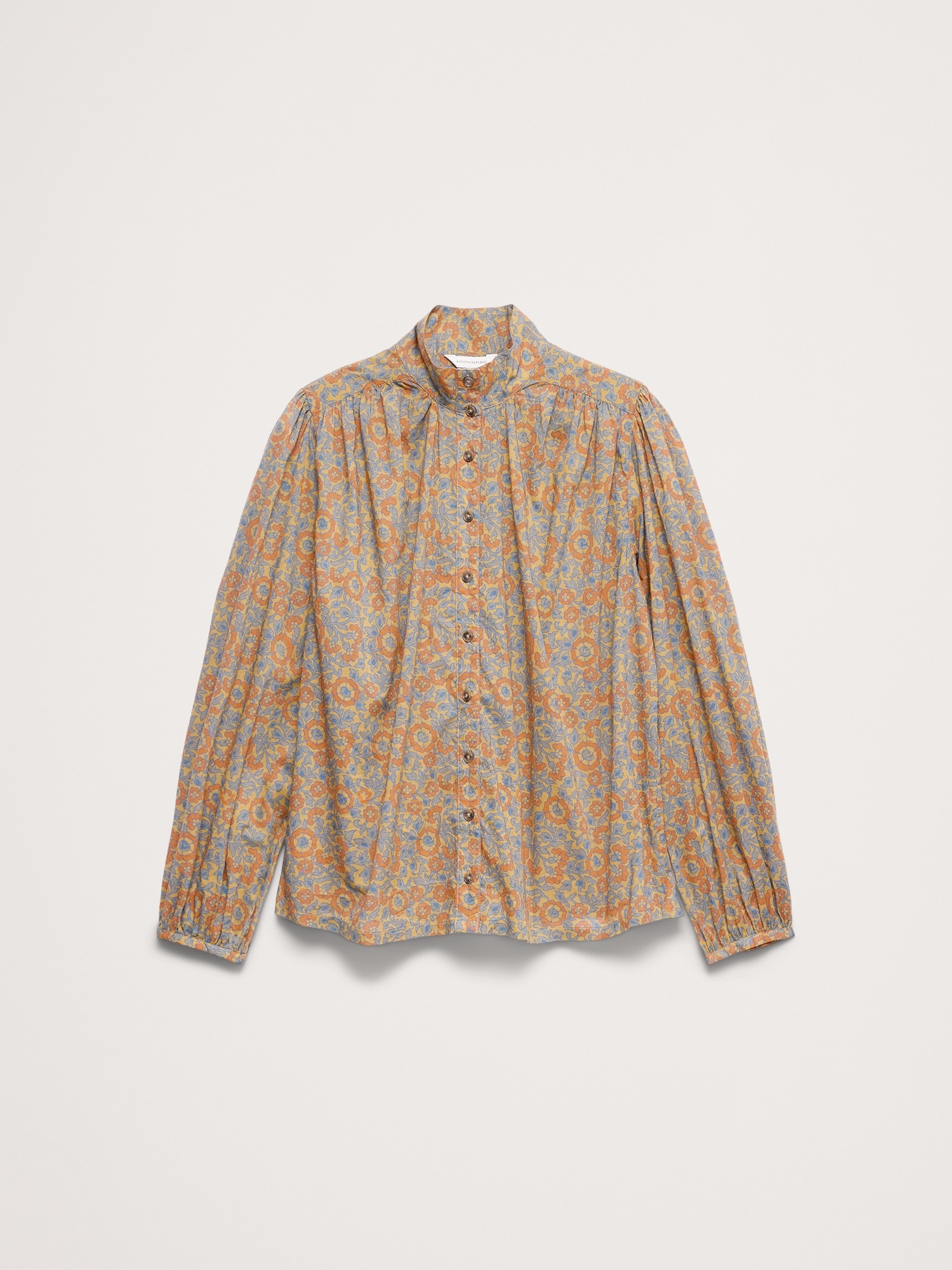 Женская рубашка Banana Republic Lightweight Cotton Ruched-Shoulder, цвет: Рыжевато-коричневый с принтом — фото 4