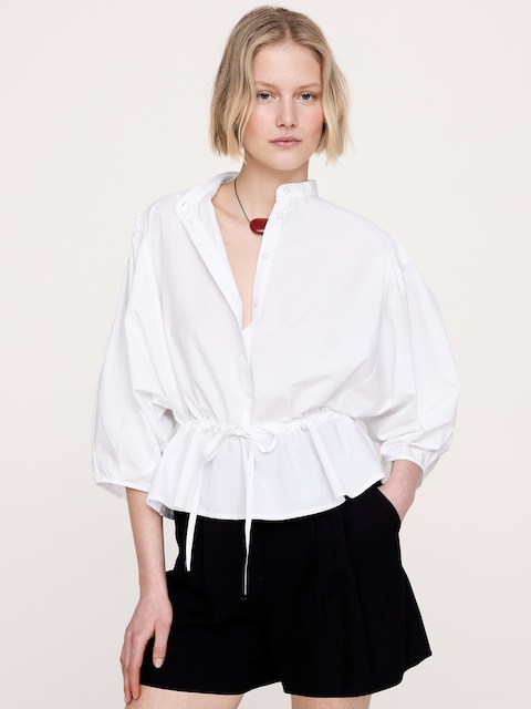 Cotton Poplin Tie-Waist Top