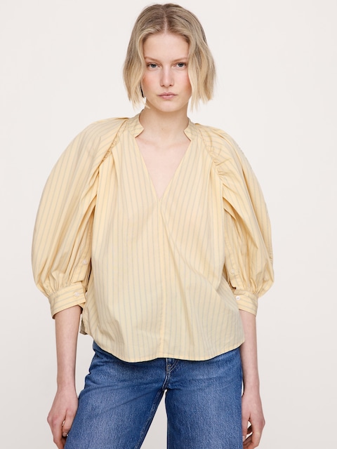 Cotton Poplin Split-Neck Top