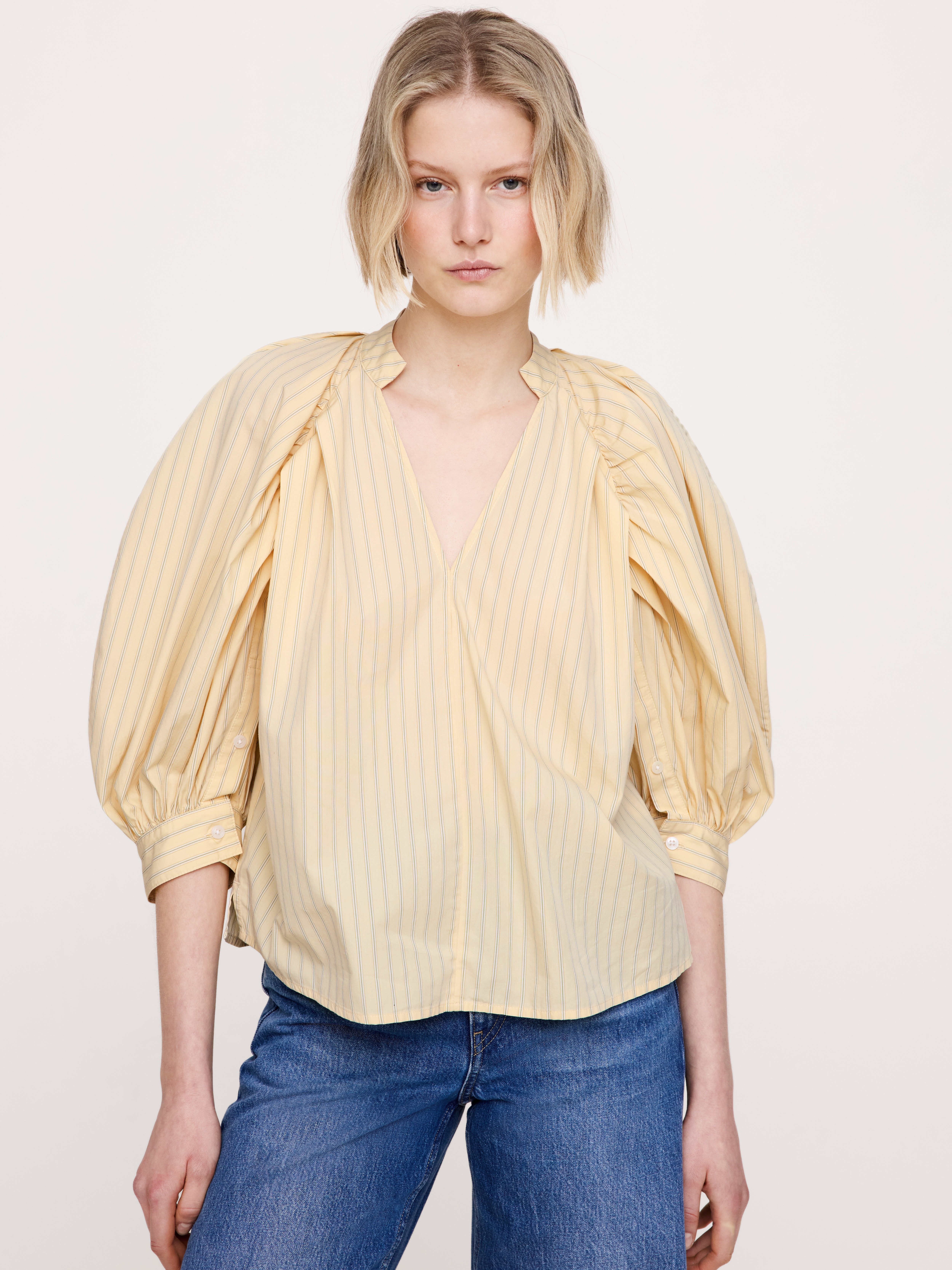 Cotton Poplin Split-Neck Top
