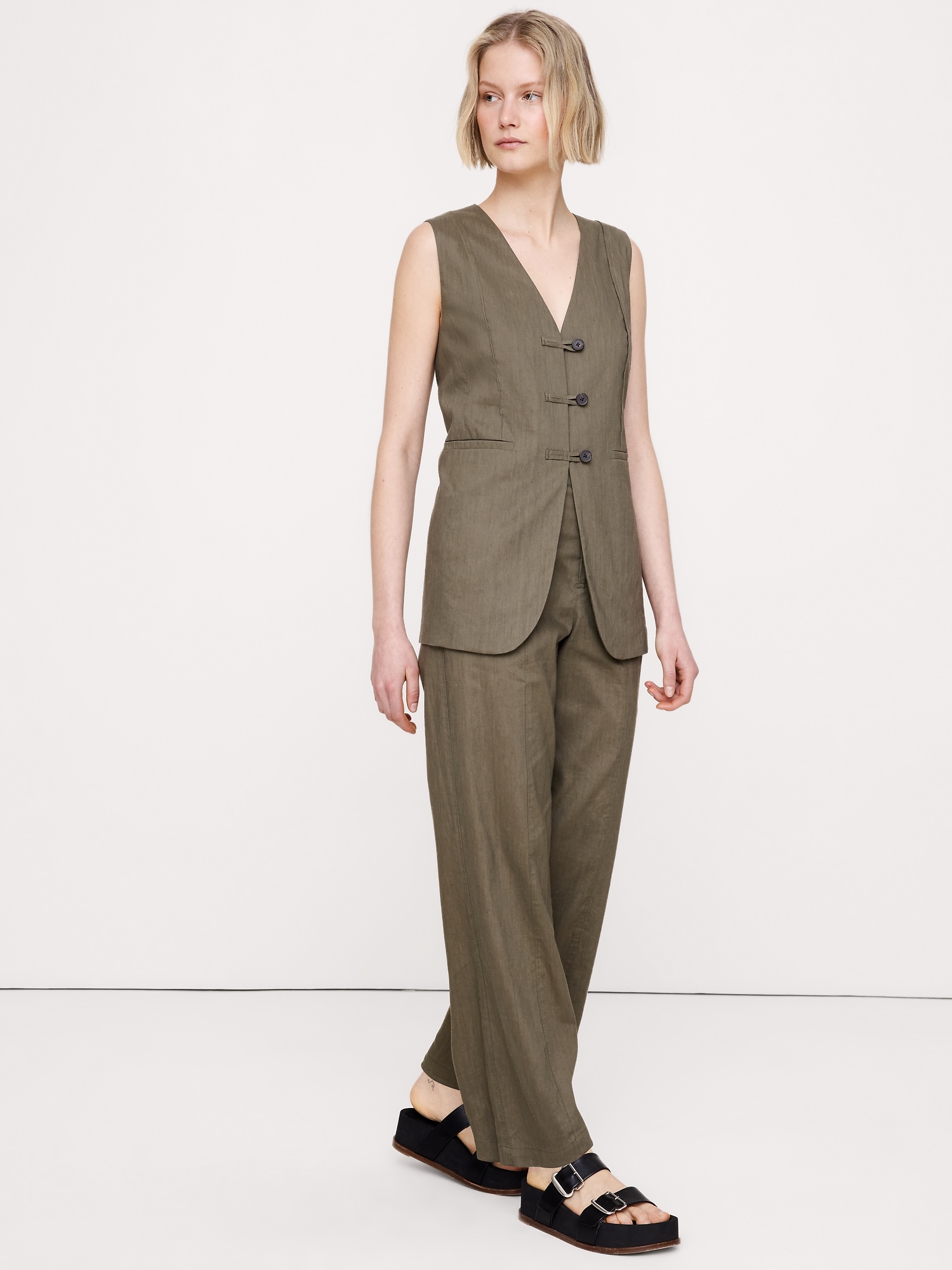 Image number 6 showing, High-Rise Straight Utility Pant in Stretch Linen-Viscose