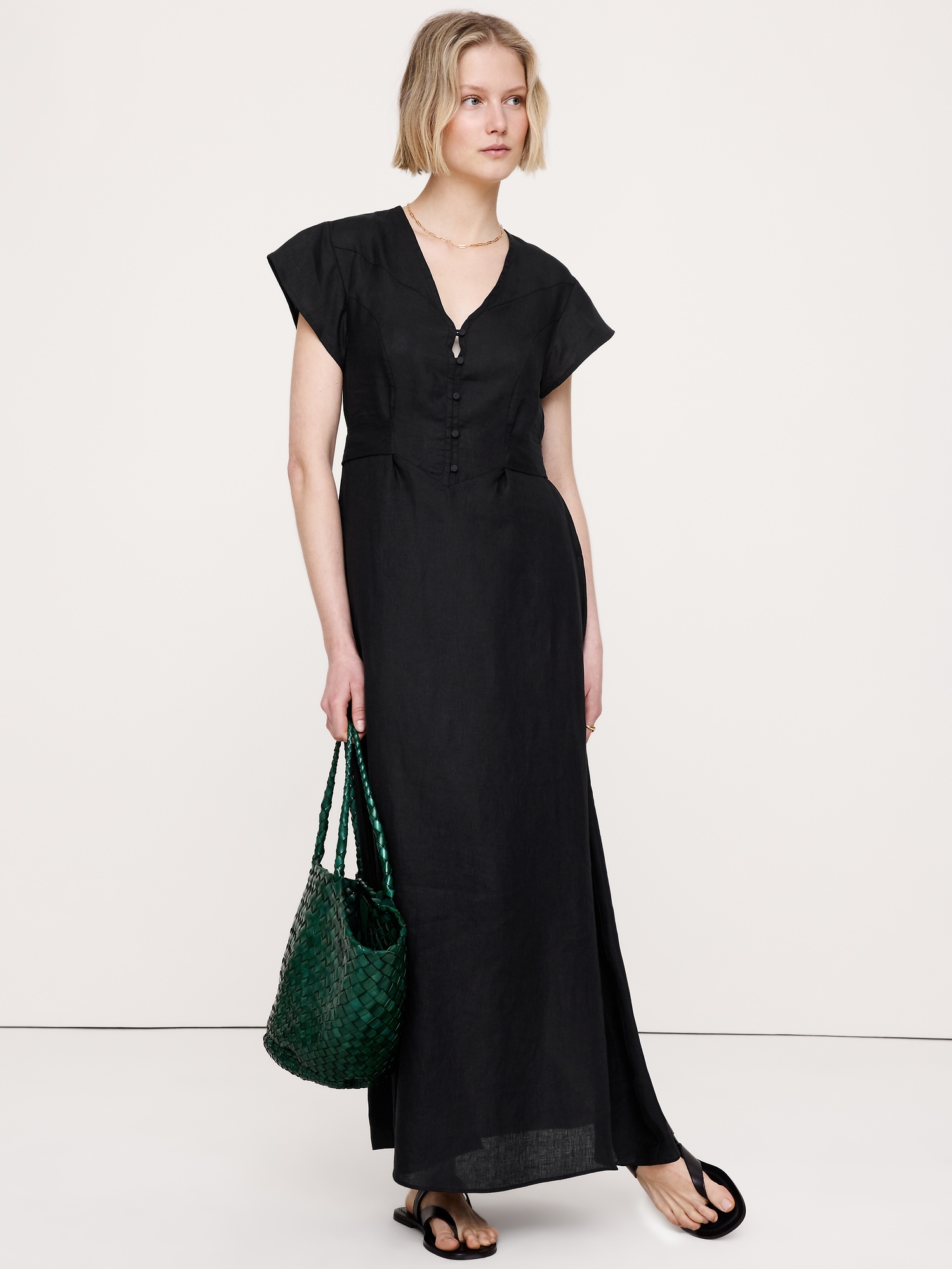 Image number 1 showing, Linen Side-Tie Maxi Dress