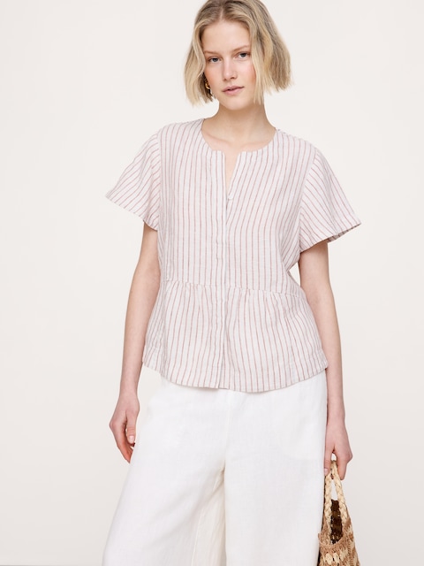 Linen Flutter-Sleeve Top