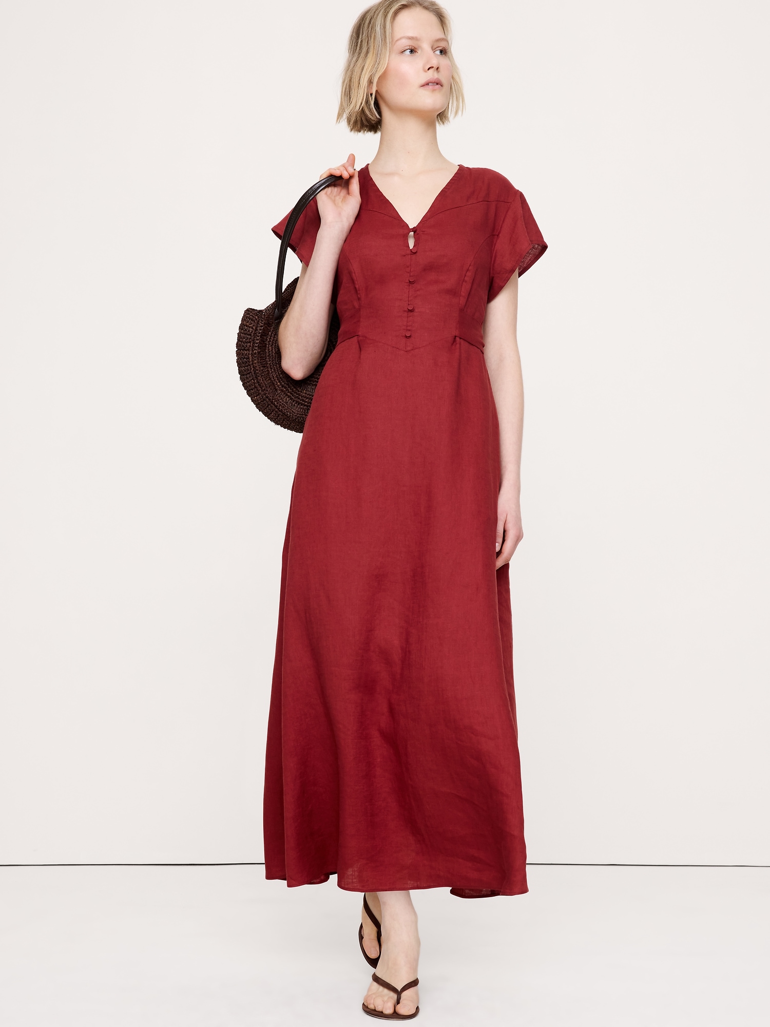 Image number 1 showing, Linen Side-Tie Maxi Dress