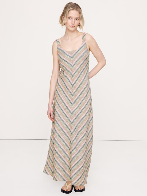 Linen Bias-Cut Maxi Dress