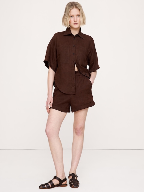3.5" Paperbag-Waist Pull-On Linen Short