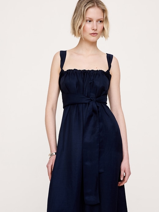 banana republic blue dress Viscose-Linen Gathered Maxi Wrap dress