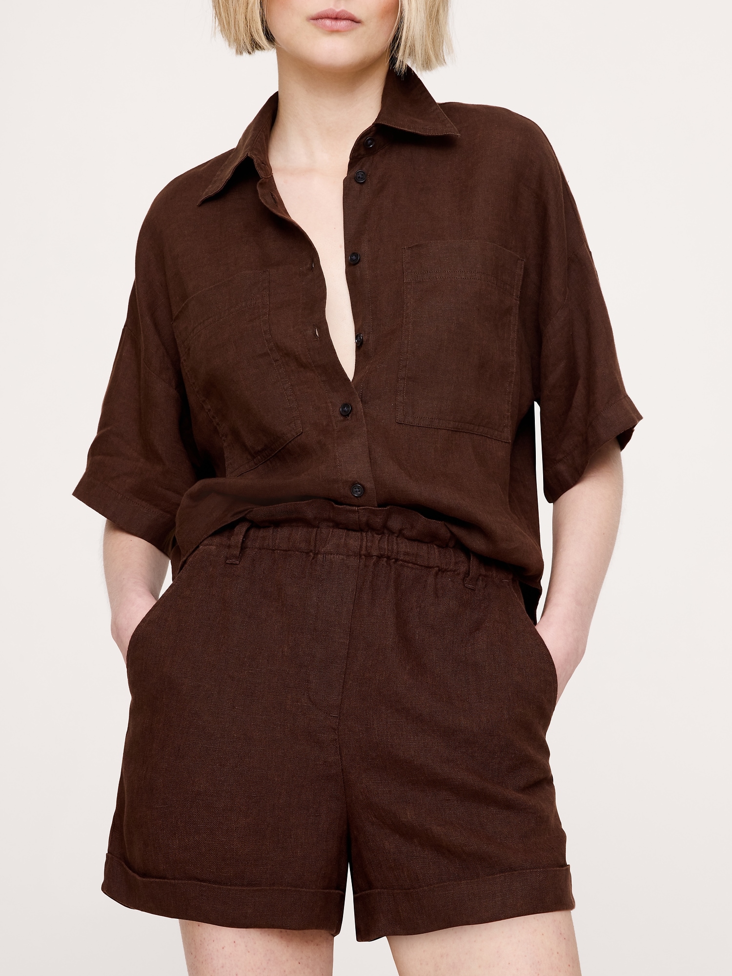 Image number 6 showing, 3.5" Paperbag-Waist Pull-On Linen Short