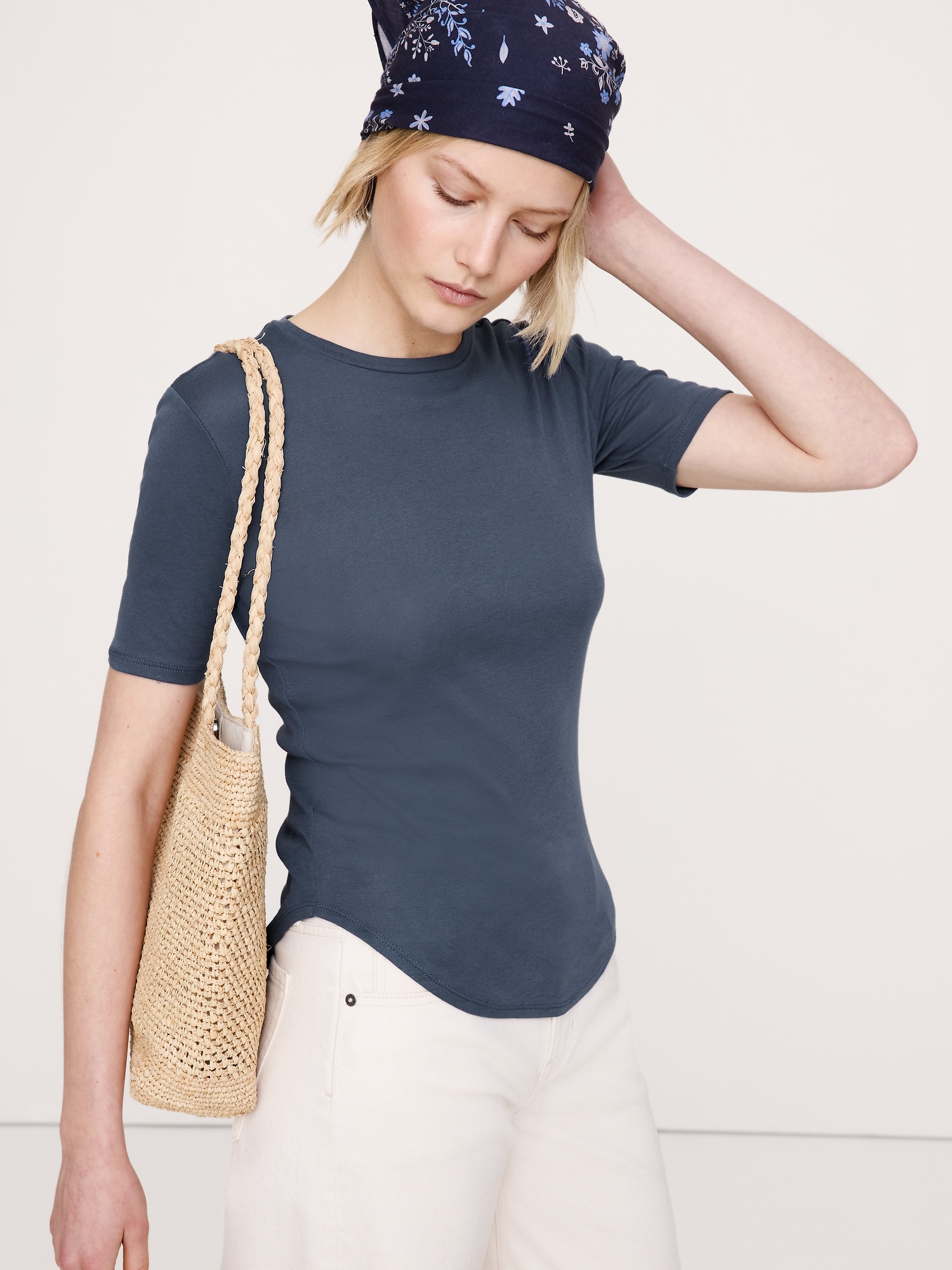 Image number 1 showing, Airy Cotton Elbow-Sleeve T-Shirt