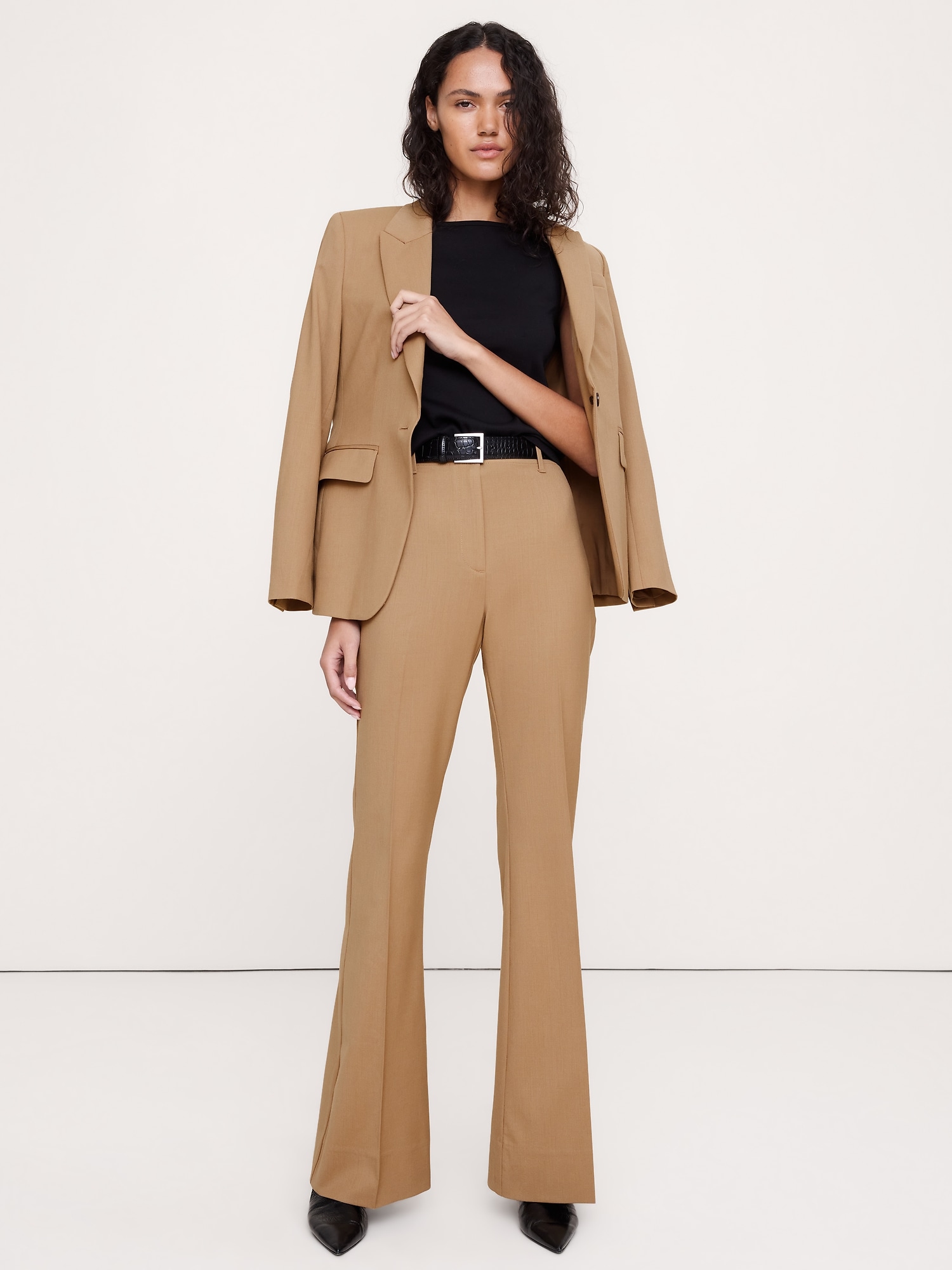 Image number 1 showing, High-Rise Flare Italian Lightweight Wool Pant