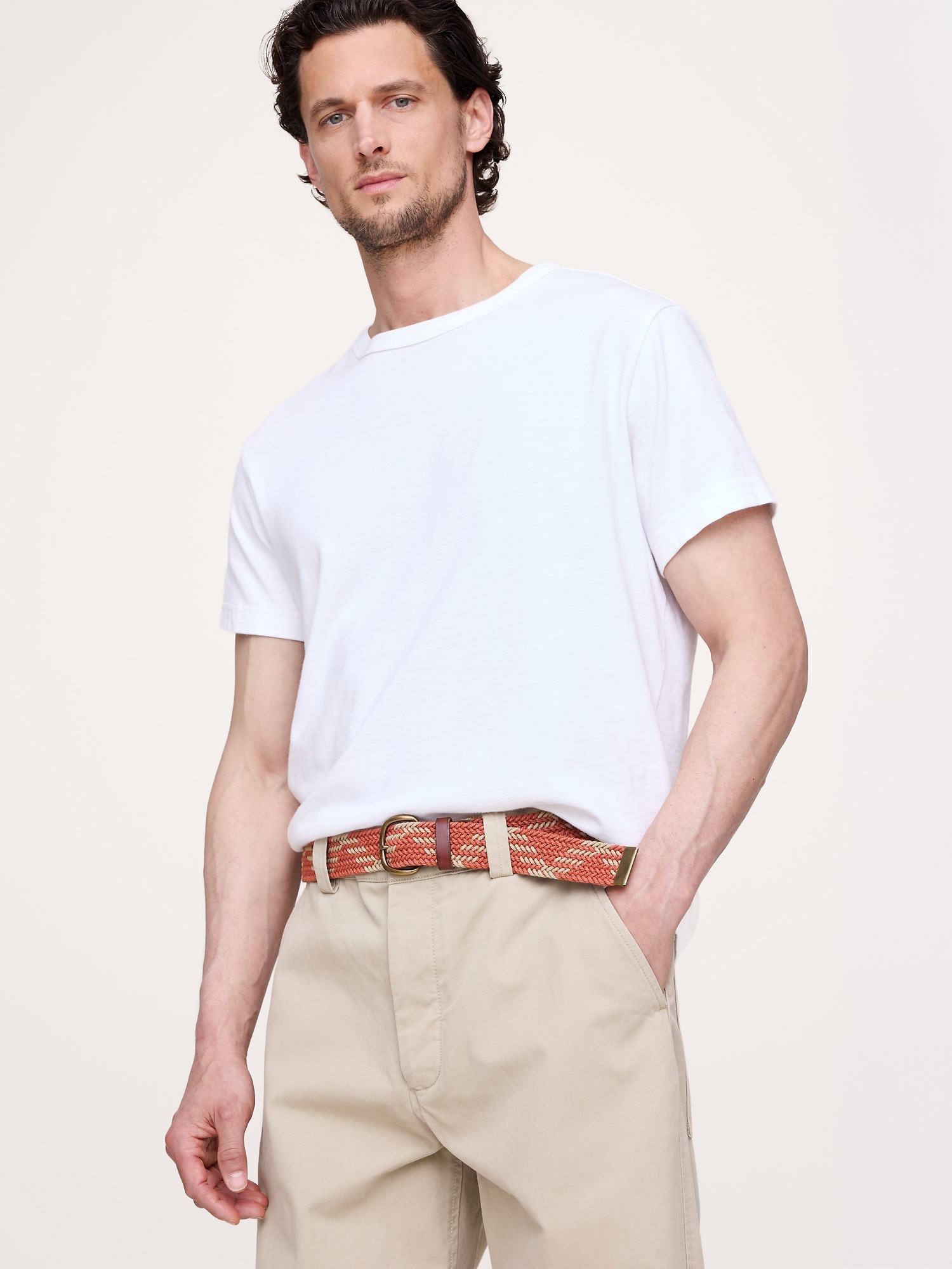 Мужской ремень Banana Republic Braided Cotton Canvas Belt, цвет: Коралловый — фото 2