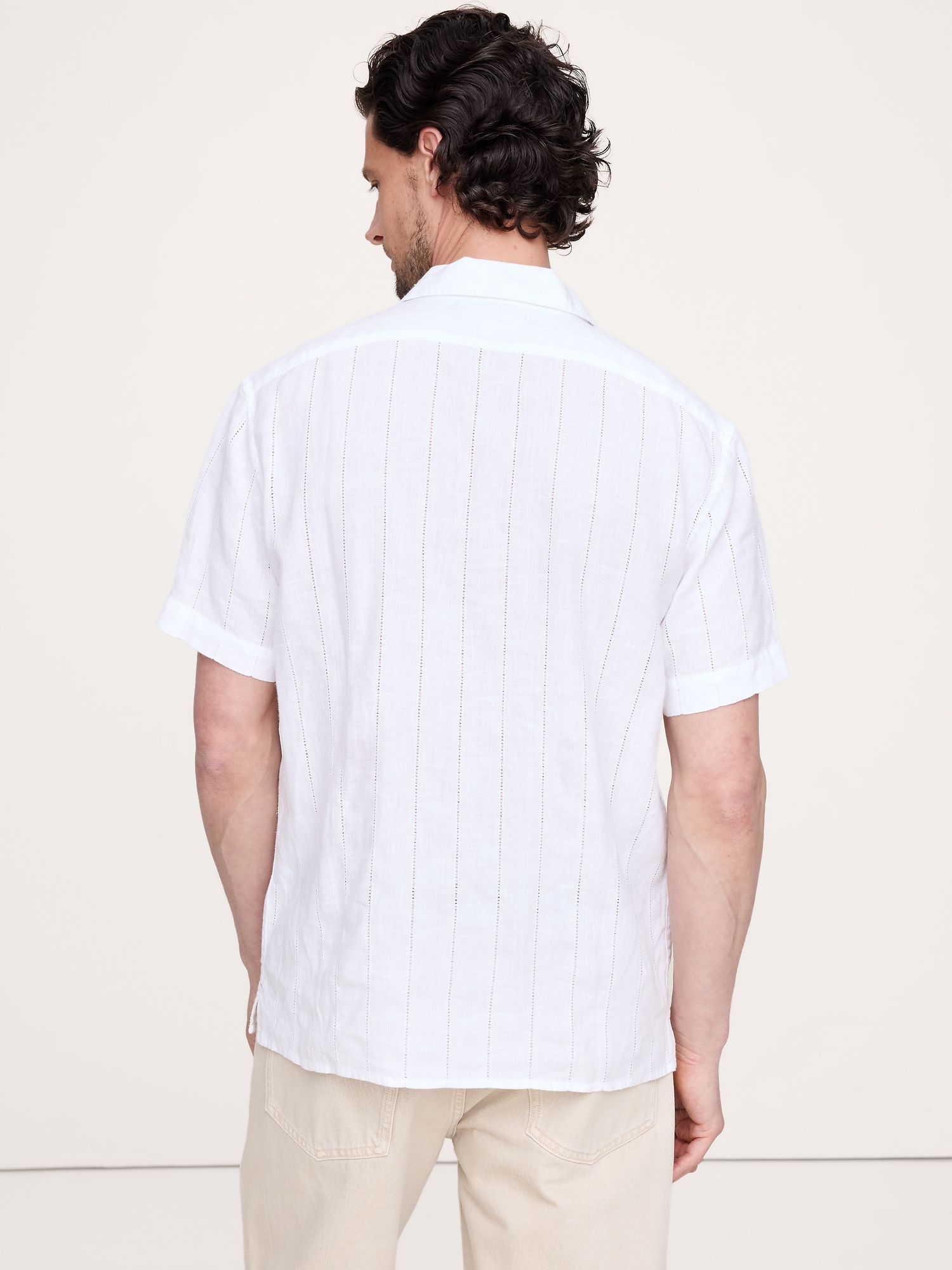 Image number 2 showing, Standard-Fit Linen-Cotton Eyelet Stripe Resort Shirt