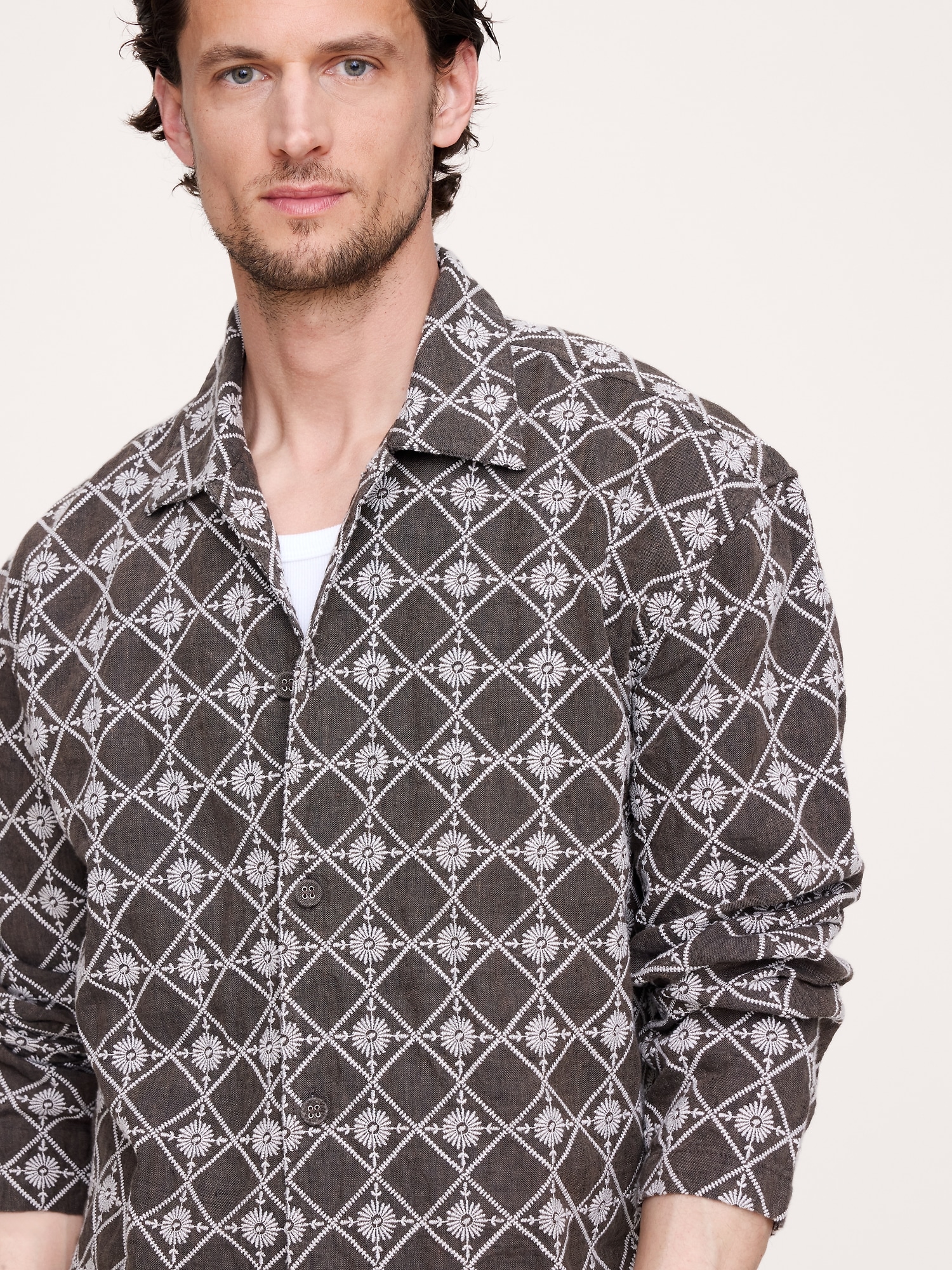 Image number 4 showing, Relaxed-Fit Embroidered Linen Long-Sleeve Resort Shirt