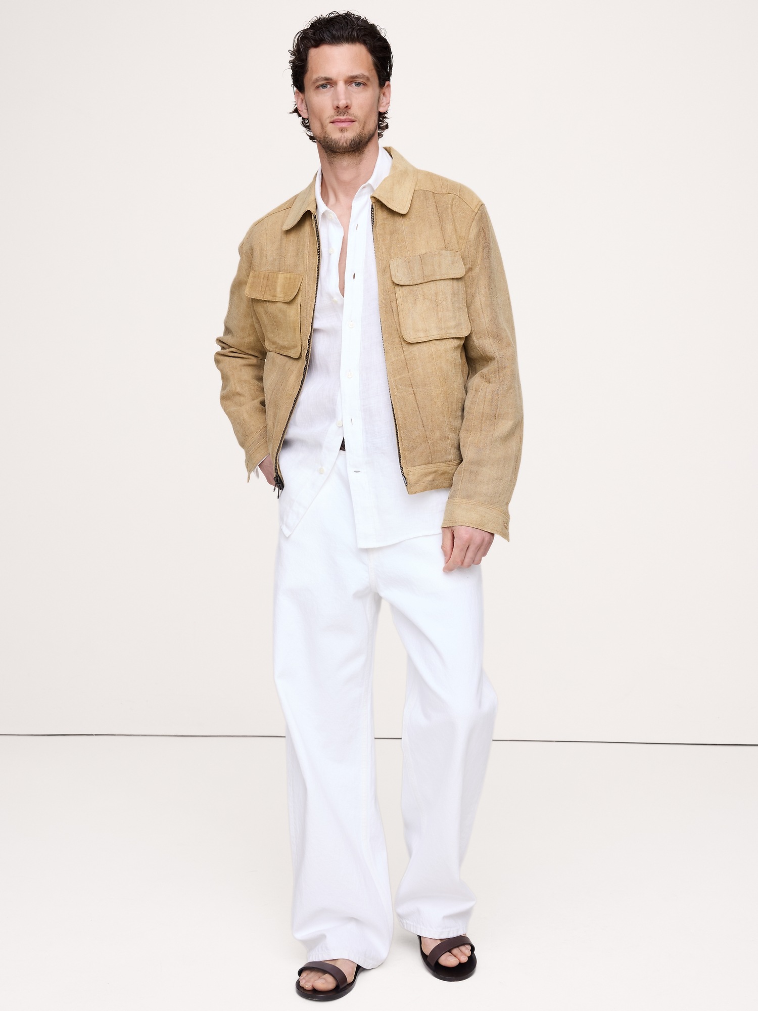 Мужская куртка Banana Republic Ramie-Cotton Flight, цвет: Хаки бежевый — фото 3