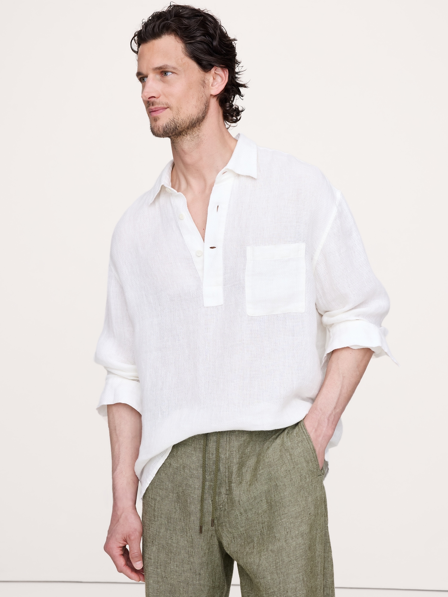 Image number 1 showing, Relaxed-Fit Linen Popover Shirt