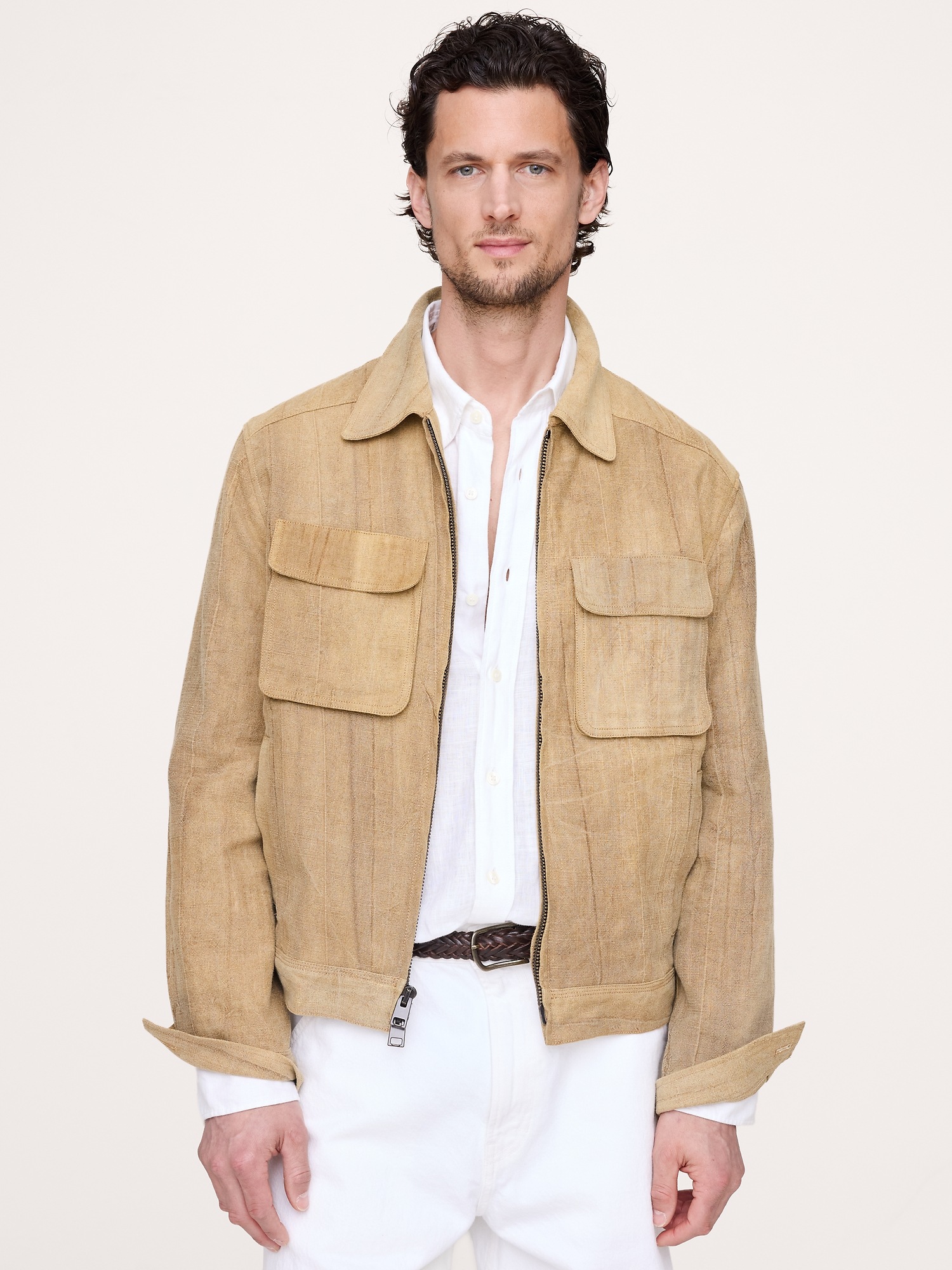 Мужская куртка Banana Republic Ramie-Cotton Flight, цвет: Хаки бежевый — фото 6