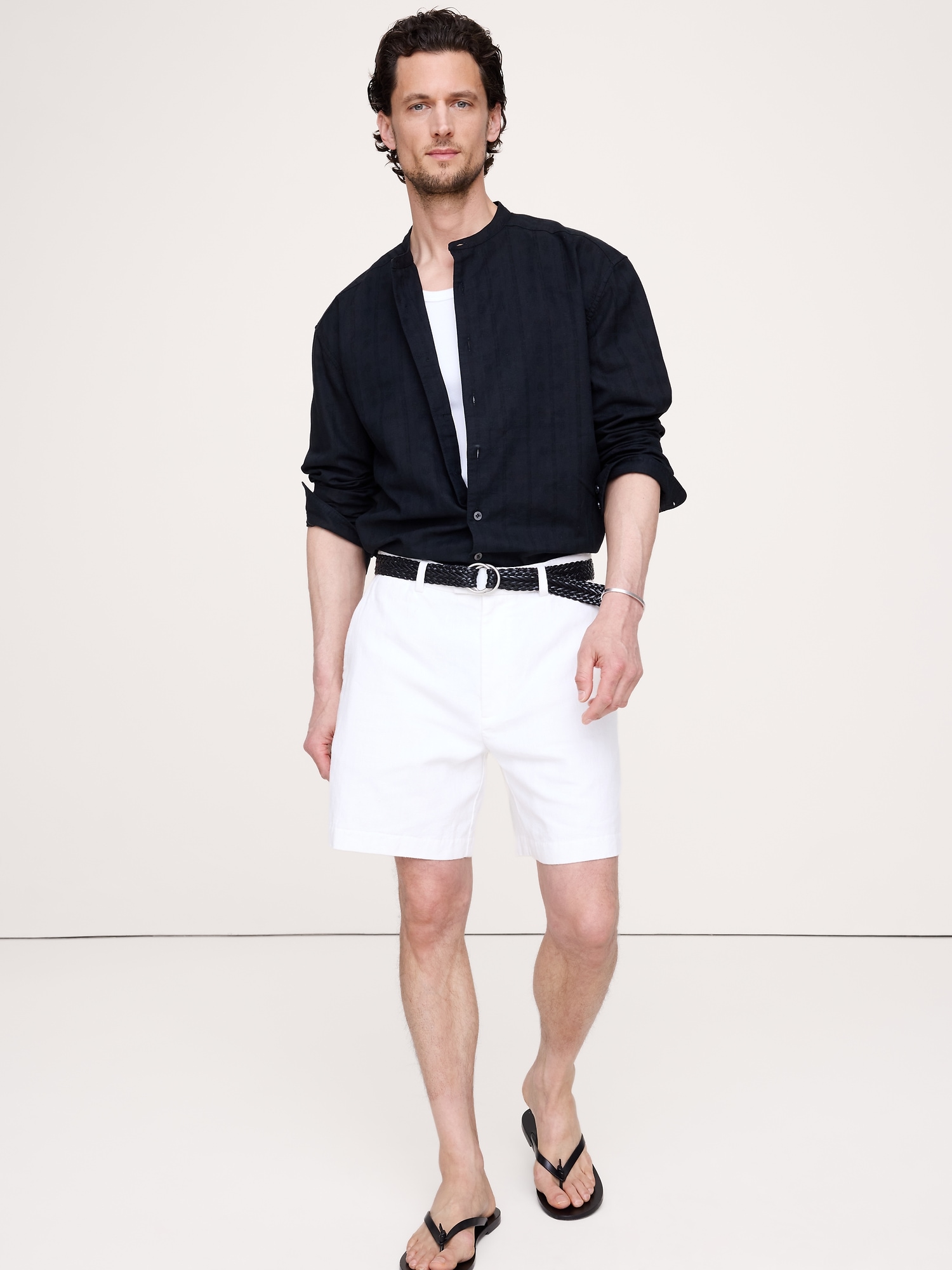 Image number 4 showing, Relaxed-Fit Cotton-Linen Banded-Collar Shirt