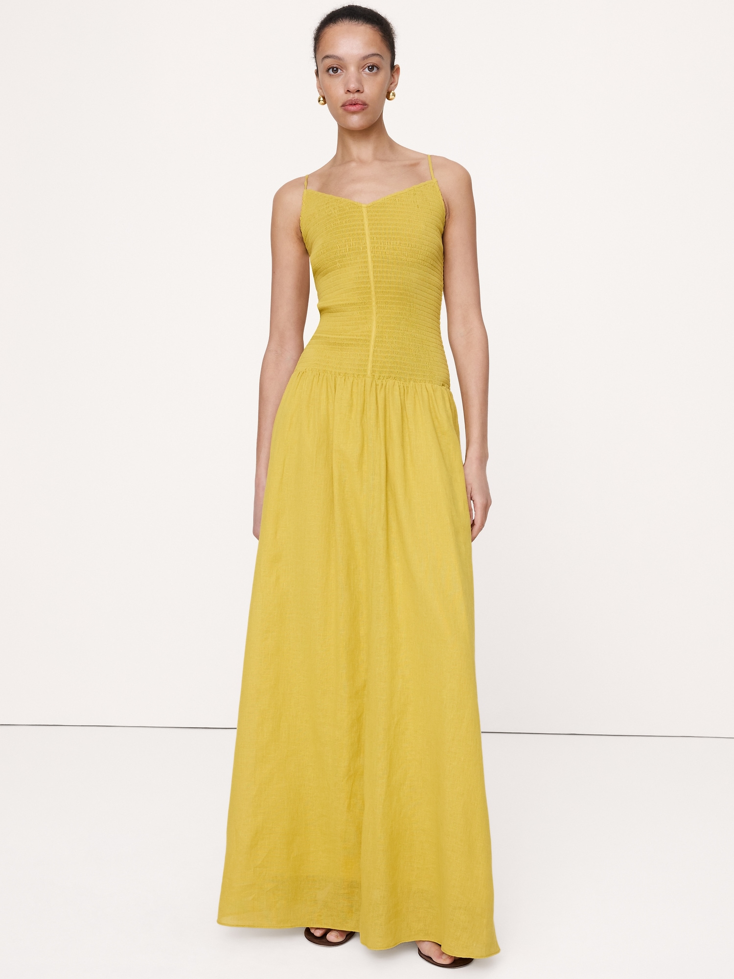 Image number 1 showing, Linen-Cotton Gauze Smocked Maxi Dress