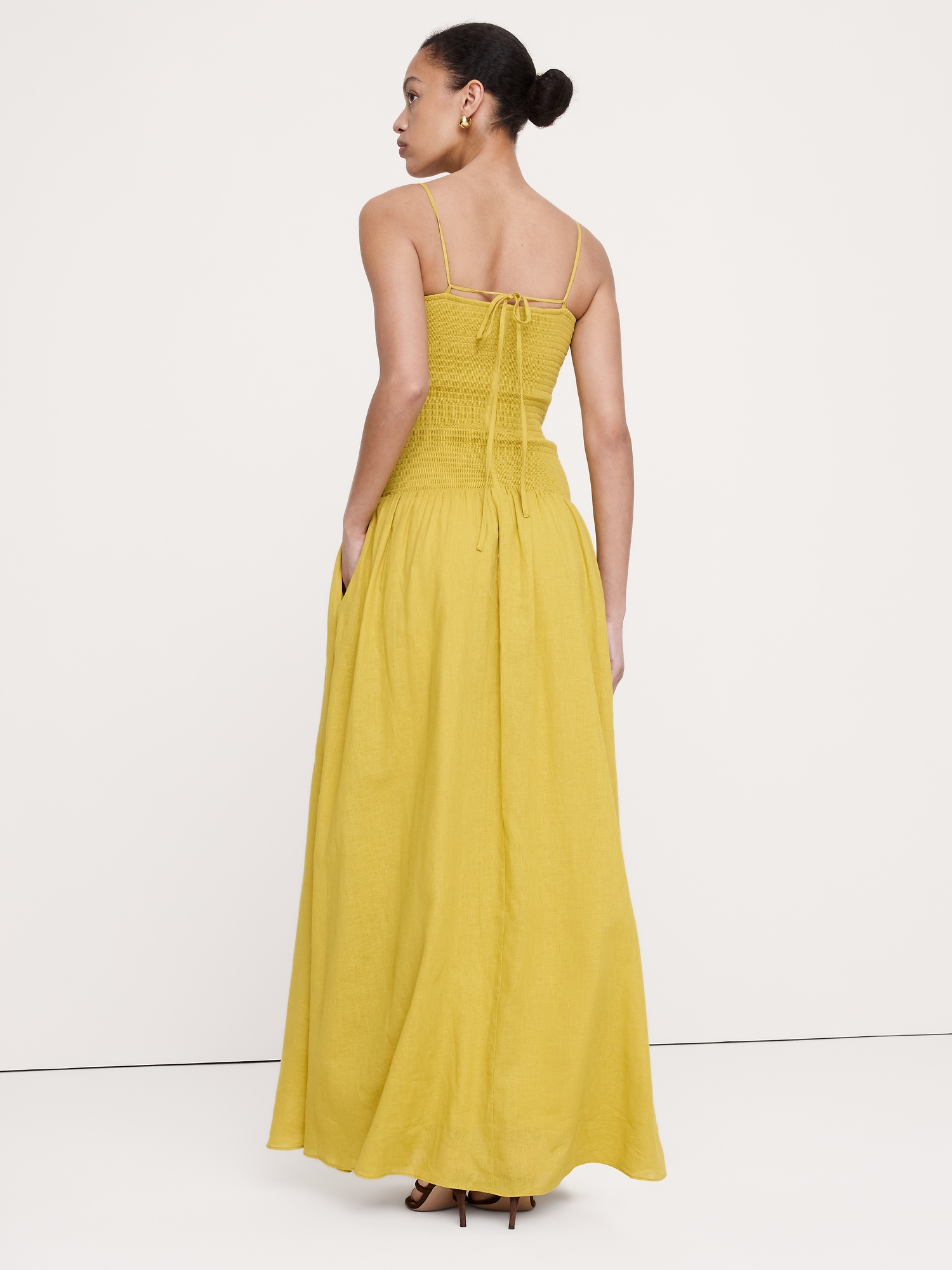 Image number 3 showing, Linen-Cotton Gauze Smocked Maxi Dress
