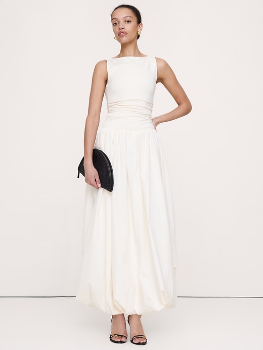 Jersey + Cotton Poplin Bubble-Hem Dress