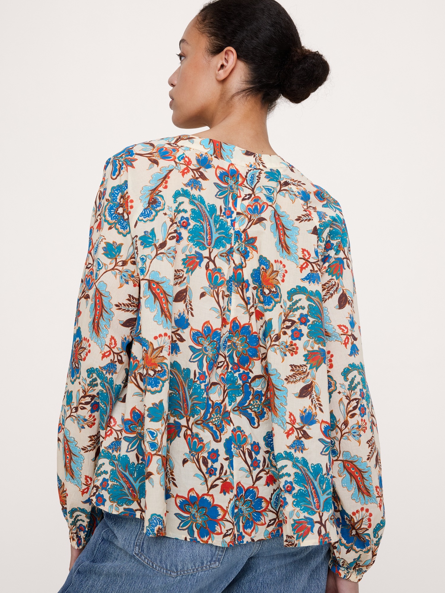Женский топ Banana Republic Lightweight Cotton Split-Neck Top, цвет: Синий — фото 2