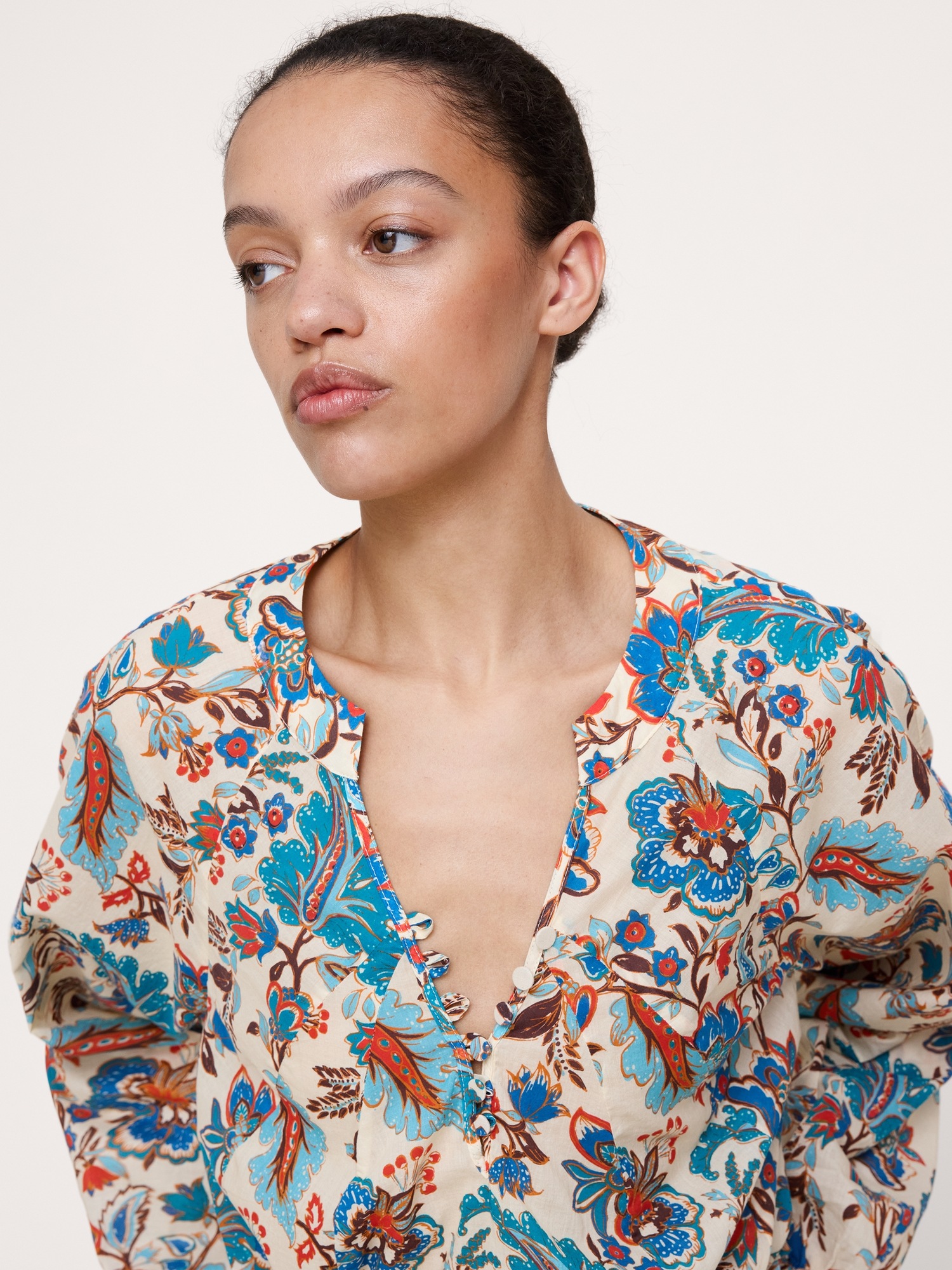 Женский топ Banana Republic Lightweight Cotton Split-Neck Top, цвет: Синий — фото 3