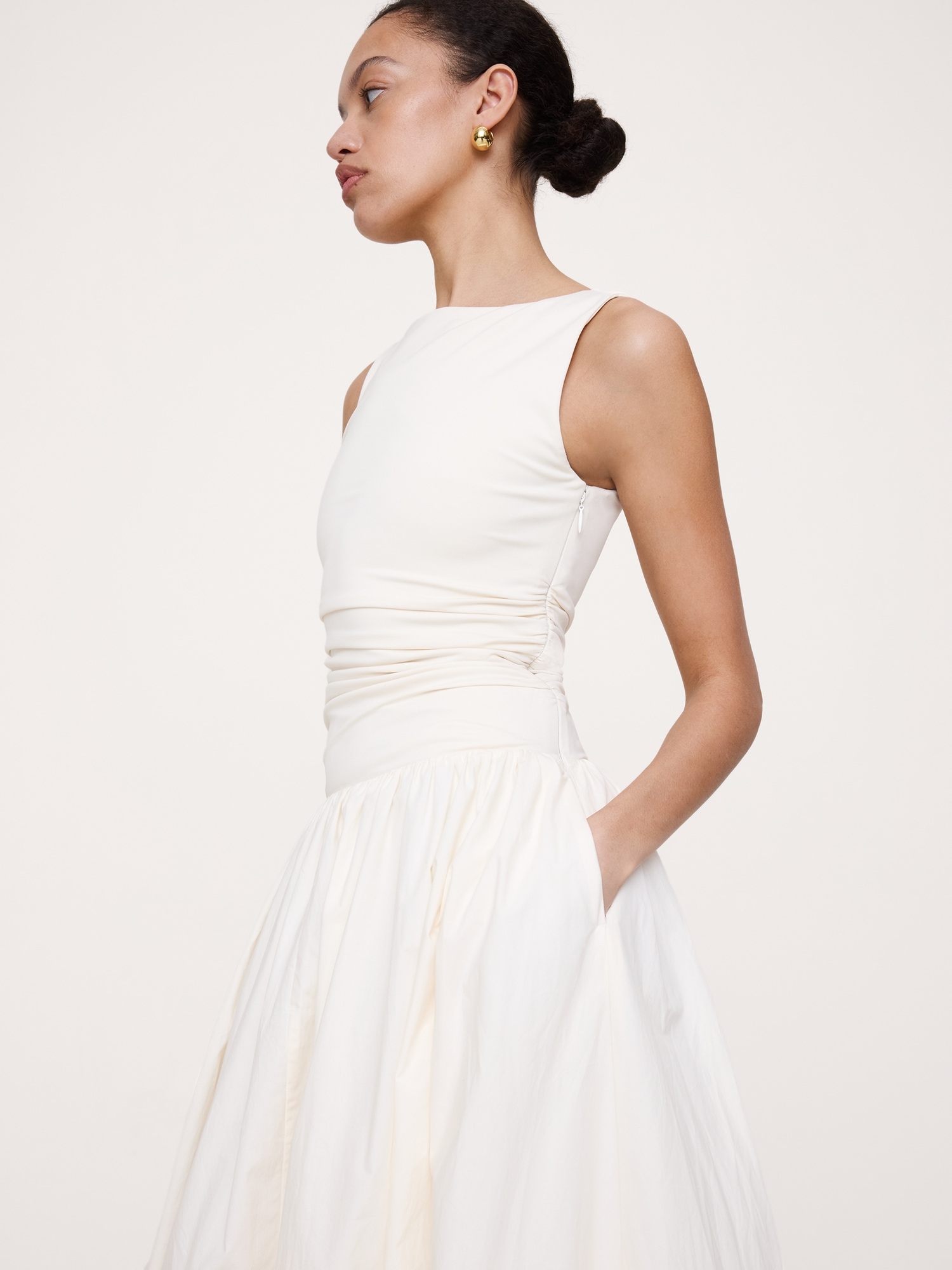 Image number 4 showing, Jersey + Cotton Poplin Bubble-Hem Dress