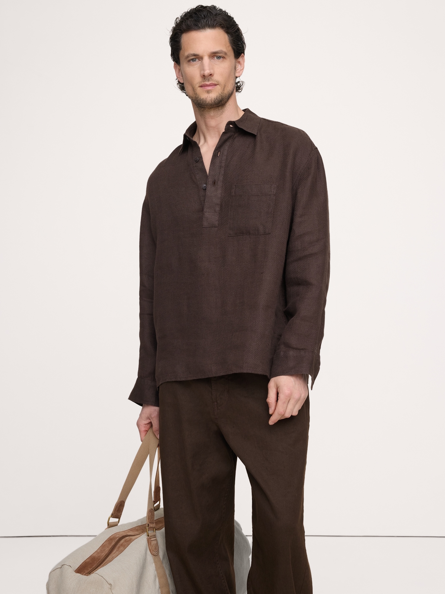 Image number 1 showing, Relaxed-Fit Linen Popover Shirt