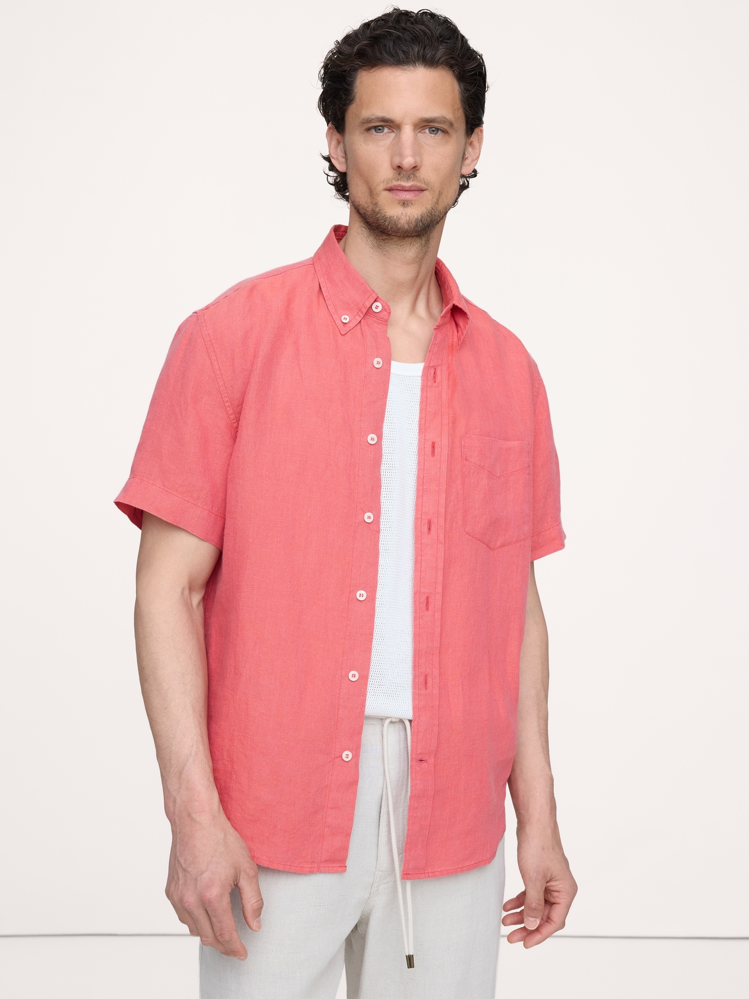 Image number 1 showing, Standard-Fit Linen Short-Sleeve Shirt