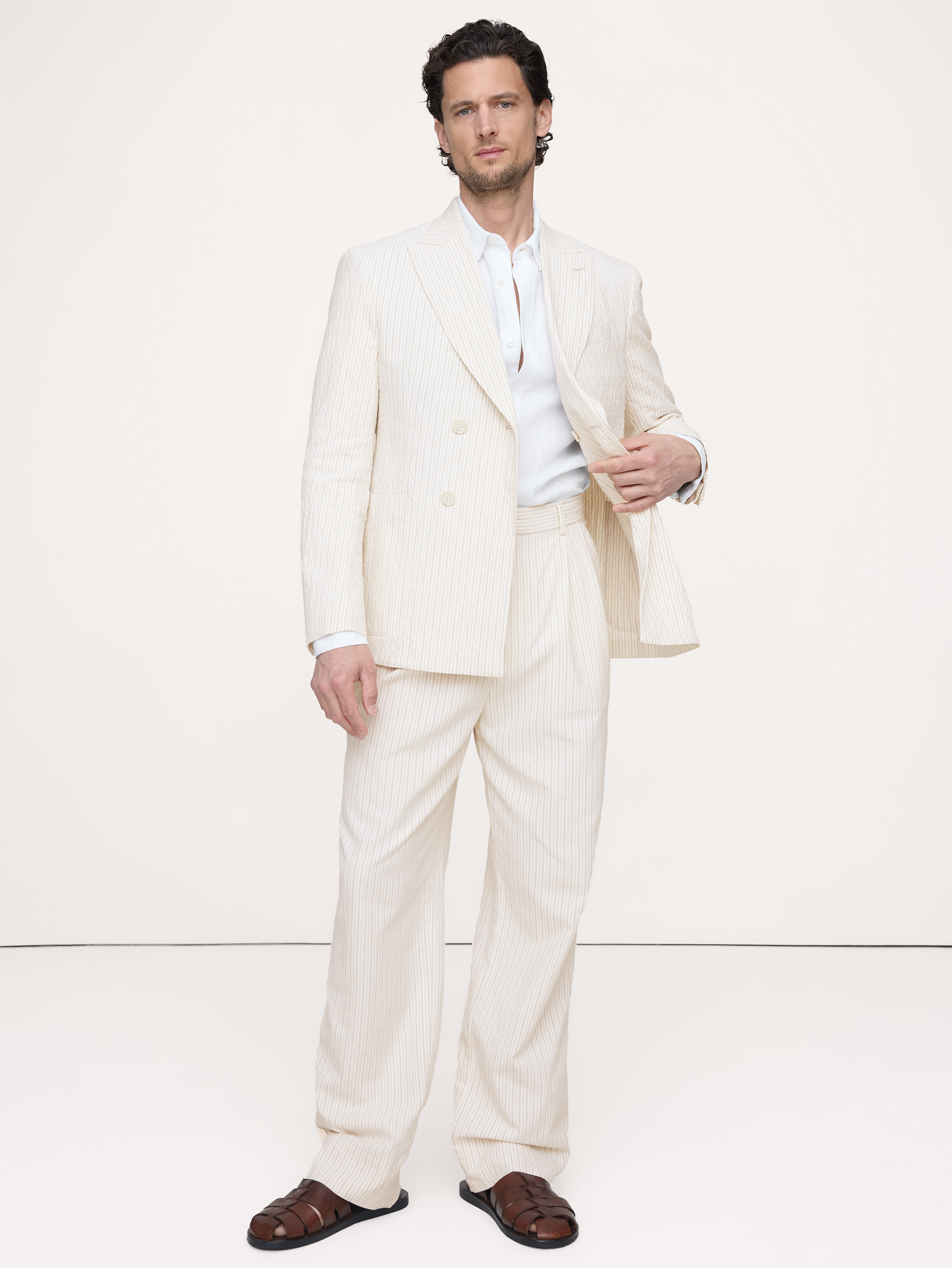 Italian Cotton-Linen Seersucker Suit Pant
