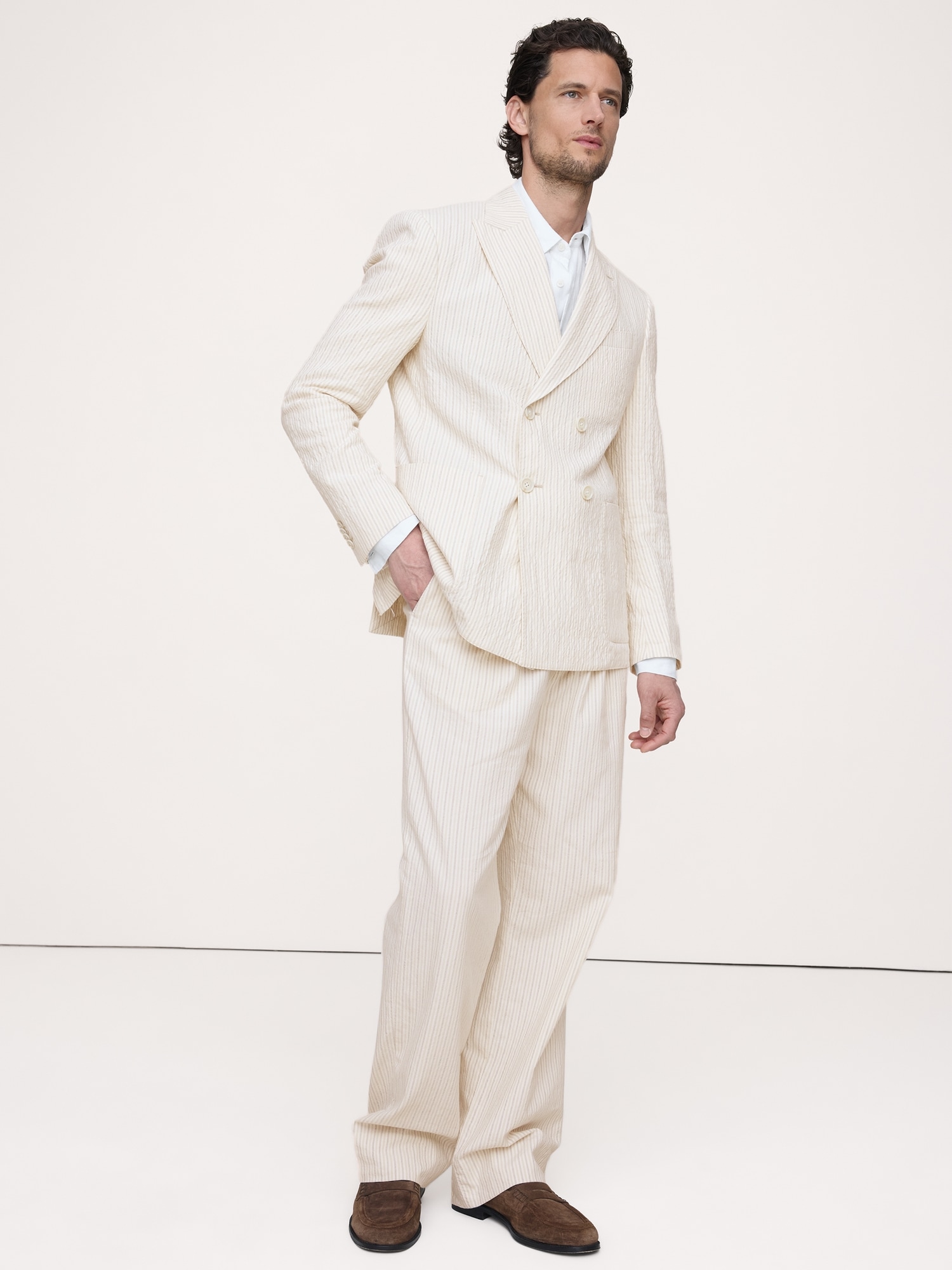 Image number 6 showing, Double-Breasted Italian Cotton-Linen Seersucker Suit Jacket