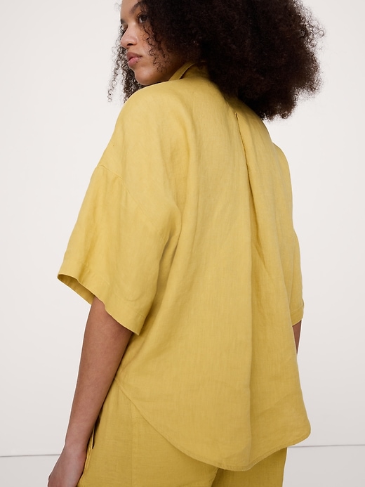 00s Banana Republic 短丈 リネンシャツ ライムイエロー Linen Short-Sleeve Shirt | Banana Republic