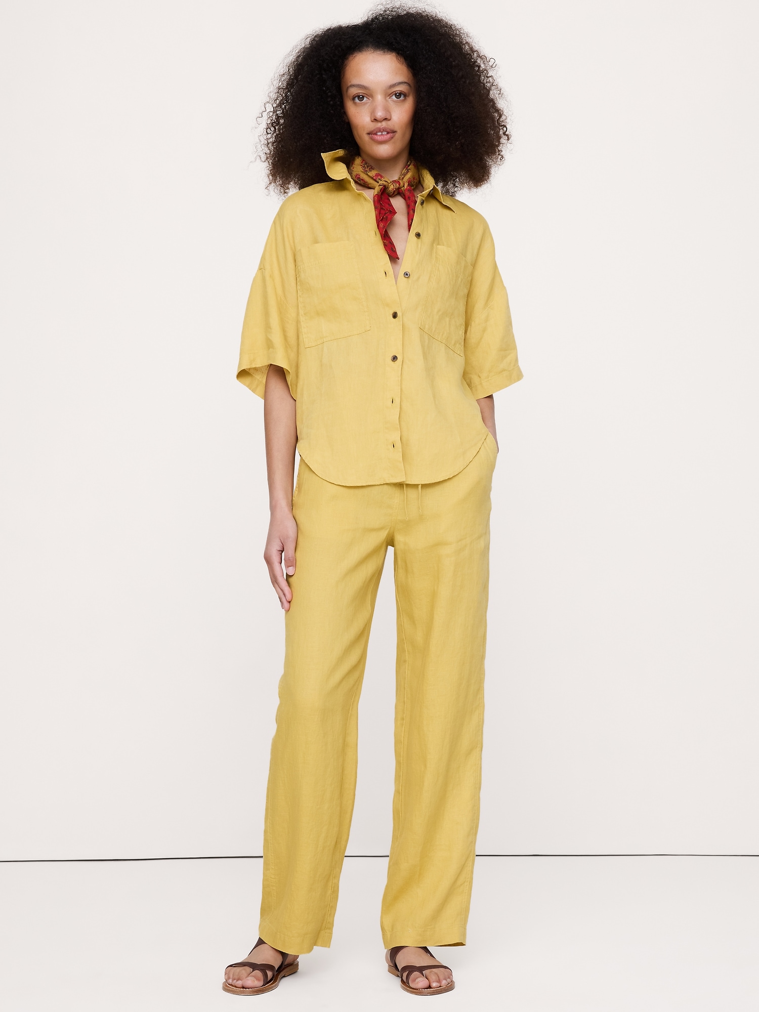 Image number 1 showing, The Getaway Straight-Leg Pull-On Pant in Linen