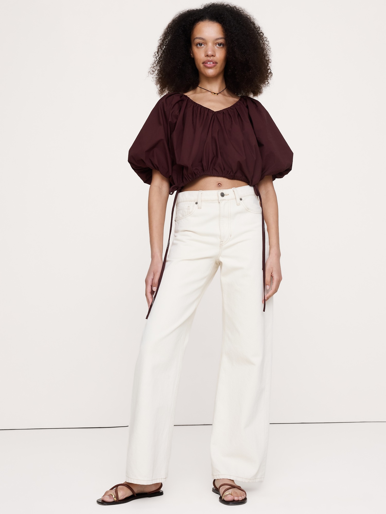 Image number 5 showing, Cotton Poplin Bubble-Hem Cropped Top
