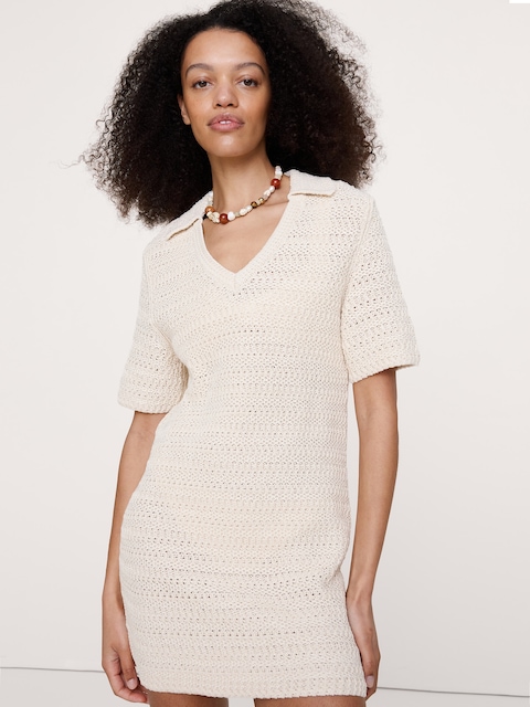Cotton Crochet Mini Sweater Dress - Merengue Off