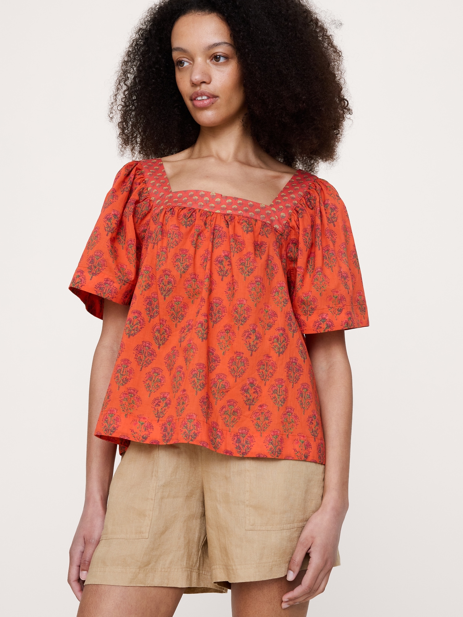 Image number 1 showing, Lightweight Cotton Square-Neck Top