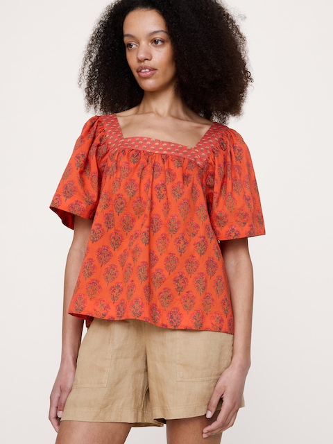 Lightweight Cotton Square-Neck Top