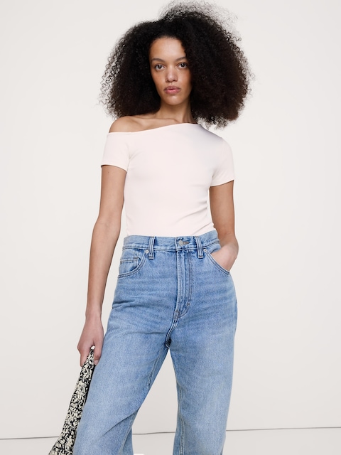 Sculpted-Stretch Off-Shoulder Top - Merengue Off