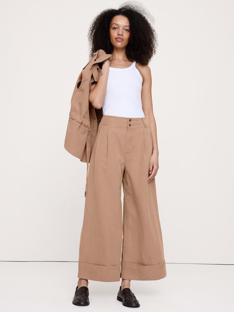 High-Rise Wide-Leg TENCEL™-Cotton-Linen Cropped Pant
